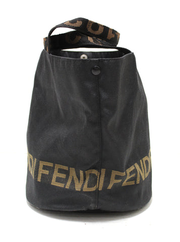 Authentic Fendi Vintage Black Nylon Zucca Logo Bucket Bag