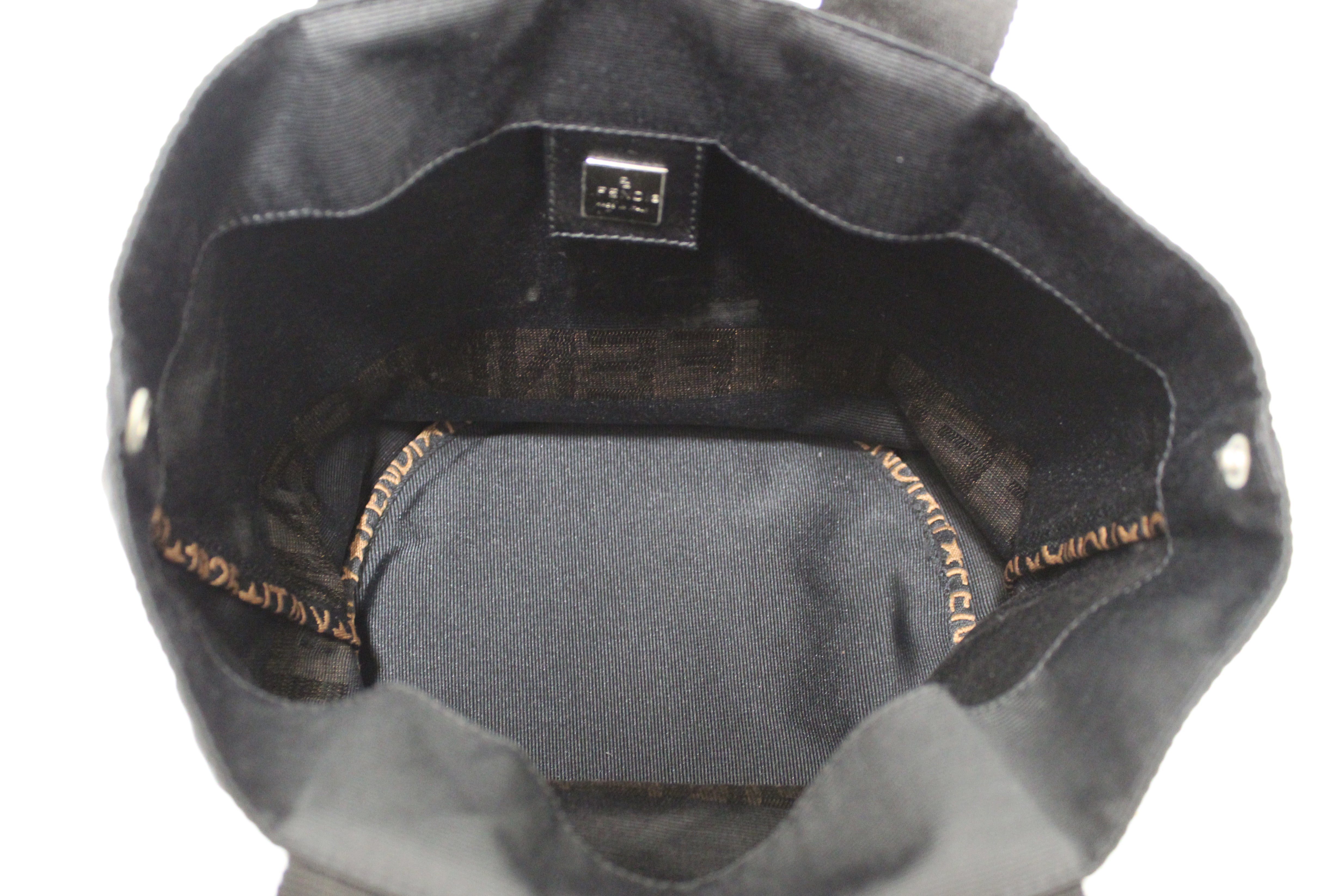 Authentic Fendi Vintage Black Nylon Zucca Logo Bucket Bag