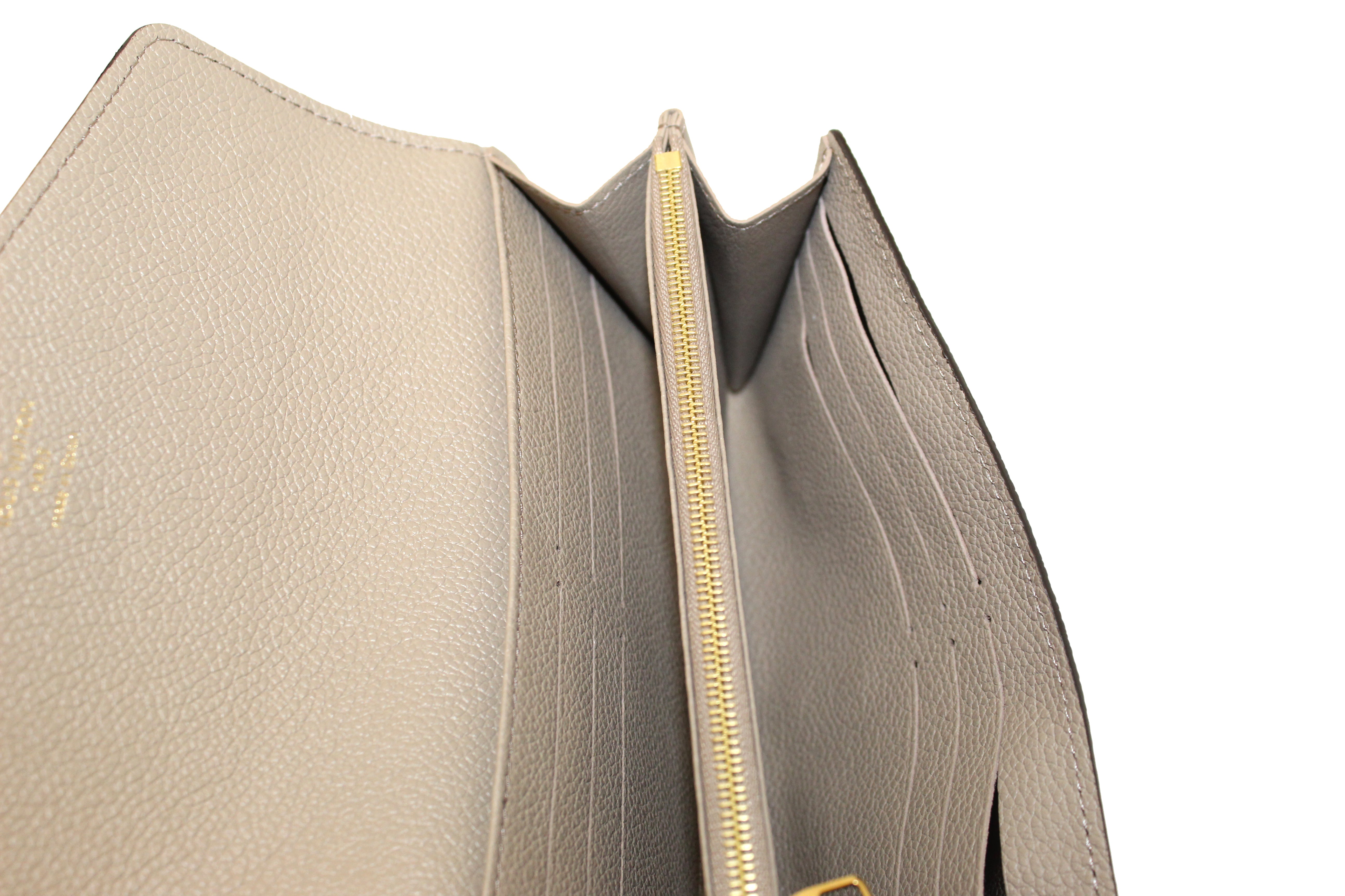 Authentic Louis Vuitton Bicolor Tourterelle Gray/Cream Monogram Empreinte Leather Sarah Wallet