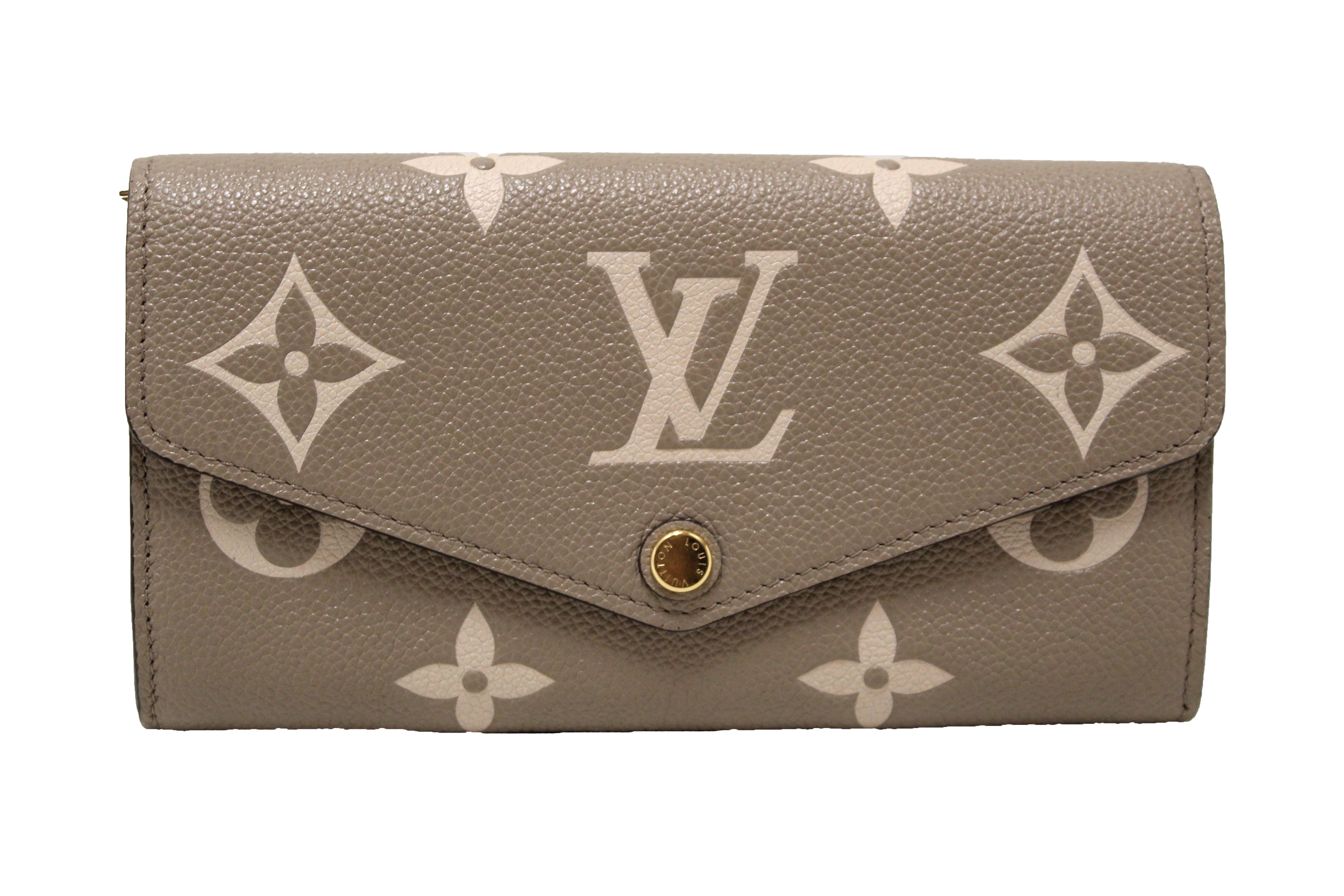Authentic Louis Vuitton Bicolor Tourterelle Gray/Cream Monogram Empreinte Leather Sarah Wallet