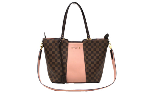 Authentic Louis Vuitton Damier Ebene with Pink Leather Jersey Tote Bag
