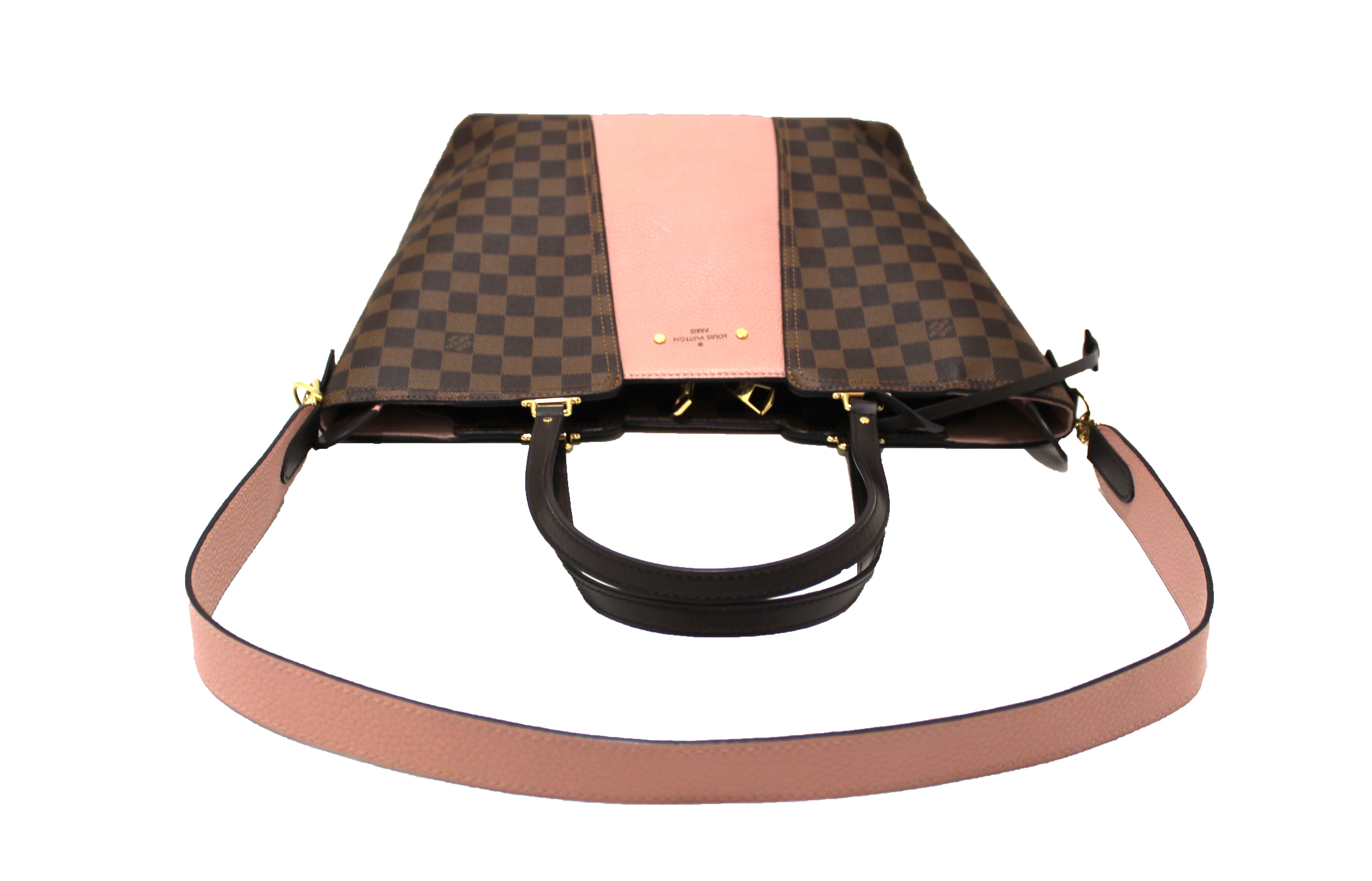 Louis Vuitton, Bags, Authentic Louis Vuitton Damier Ebene Large Ew  Satchel Shoulder Bag Brown Pink