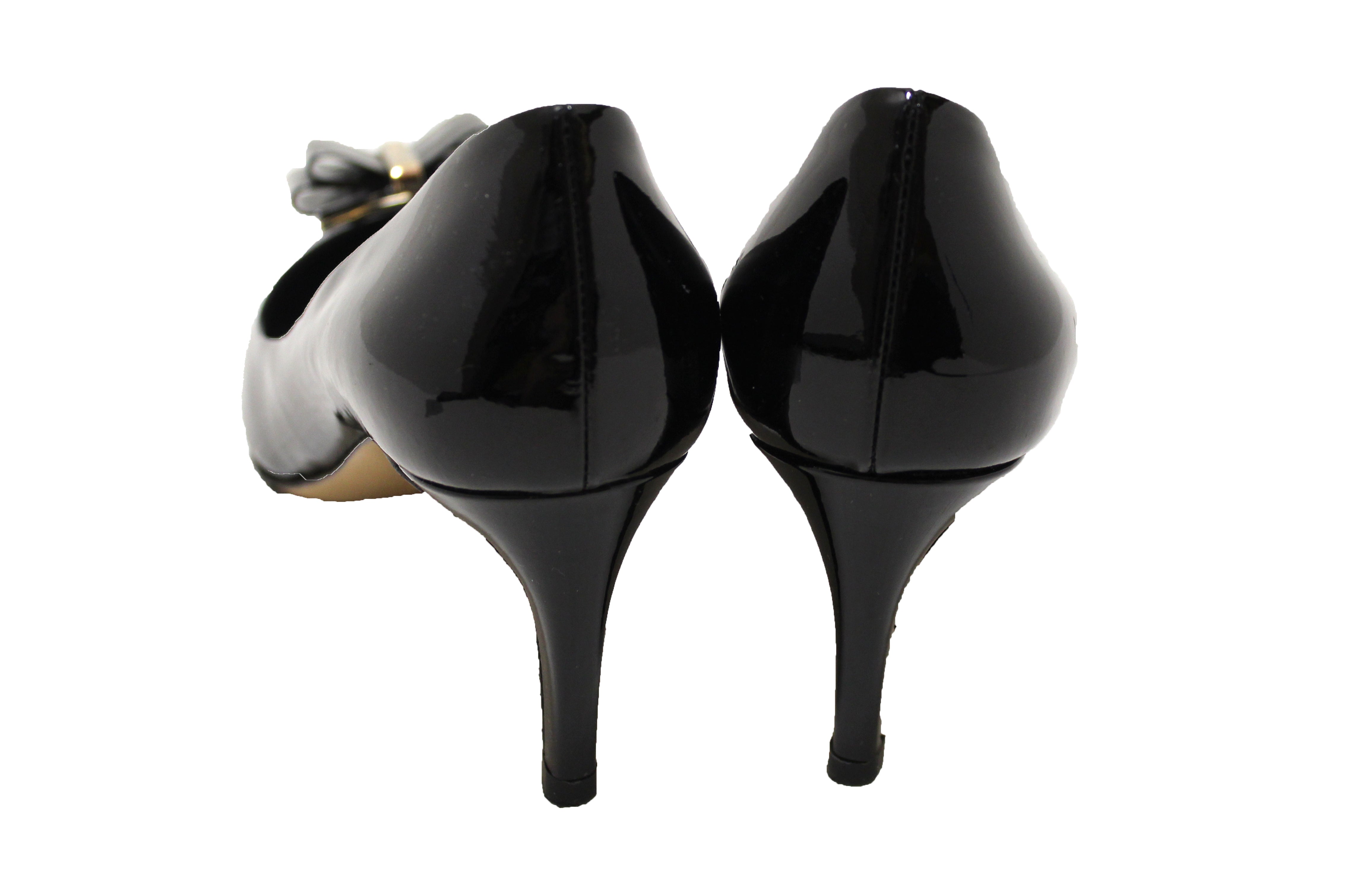 Authentic Salvatore Ferragamo Black Patent Leather Zeri Pointed Toe Pump Size 7.5