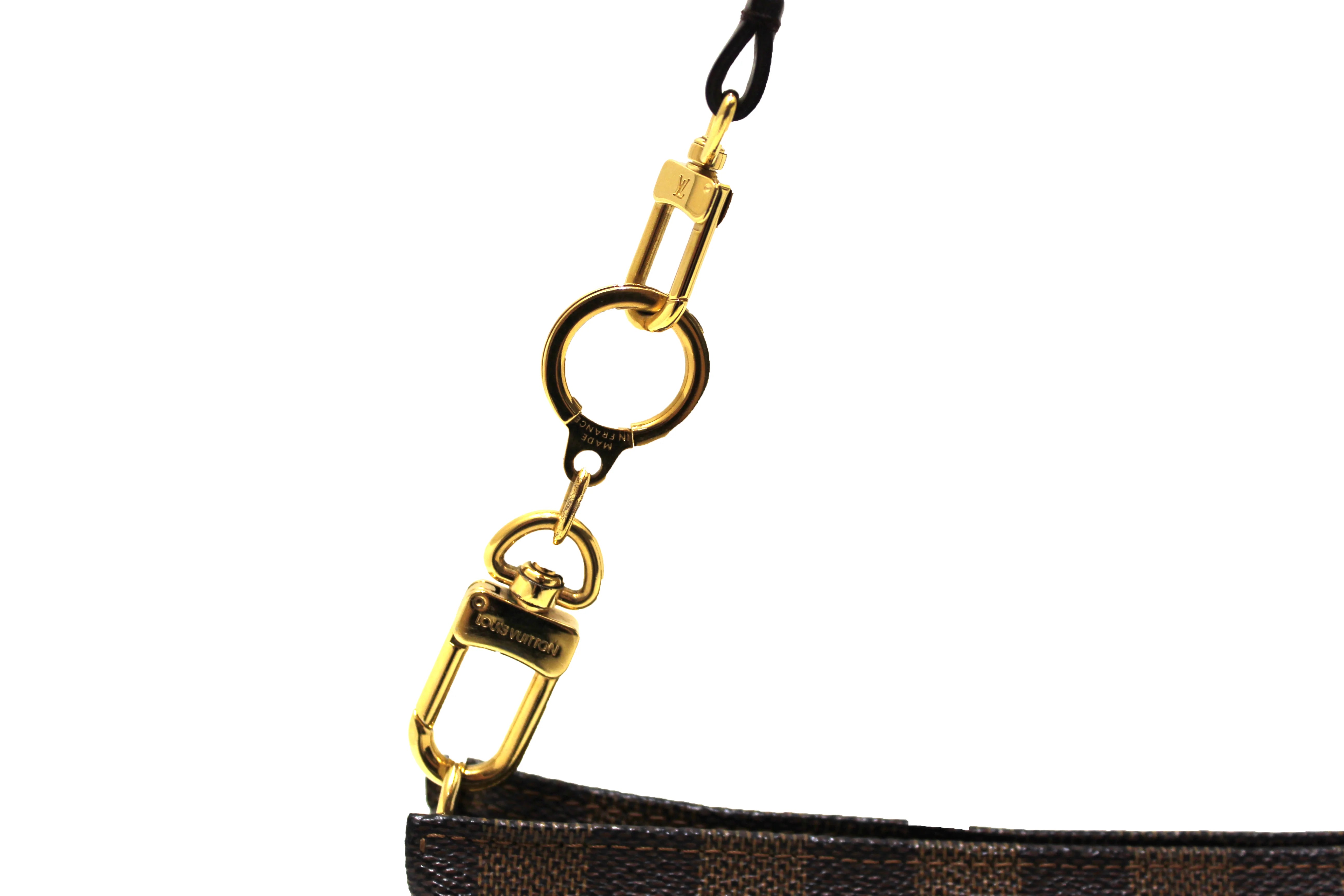 Authentic Louis Vuitton Damier Ebene Navona Pochette Accessories with Extender Key Ring