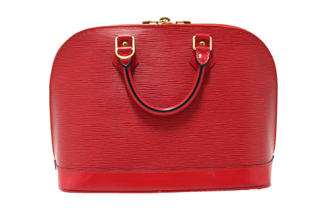 Authentic Louis Vuitton Red Epi Leather Alma PM Hand Bag