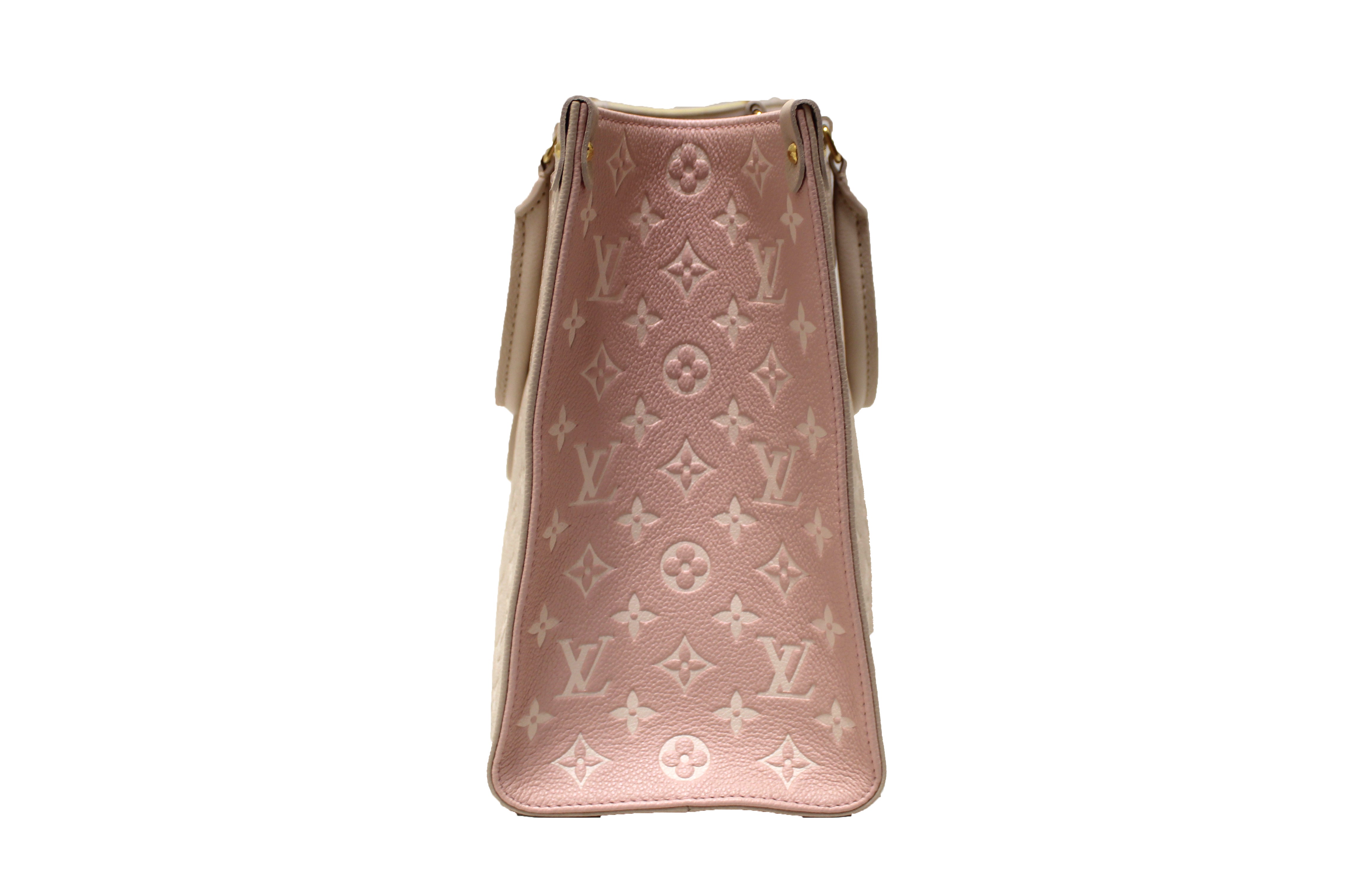 Authentic NEW Louis Vuitton Rose Beige Monogram Empreinte Cowhide Leather OnTheGo MM Bag