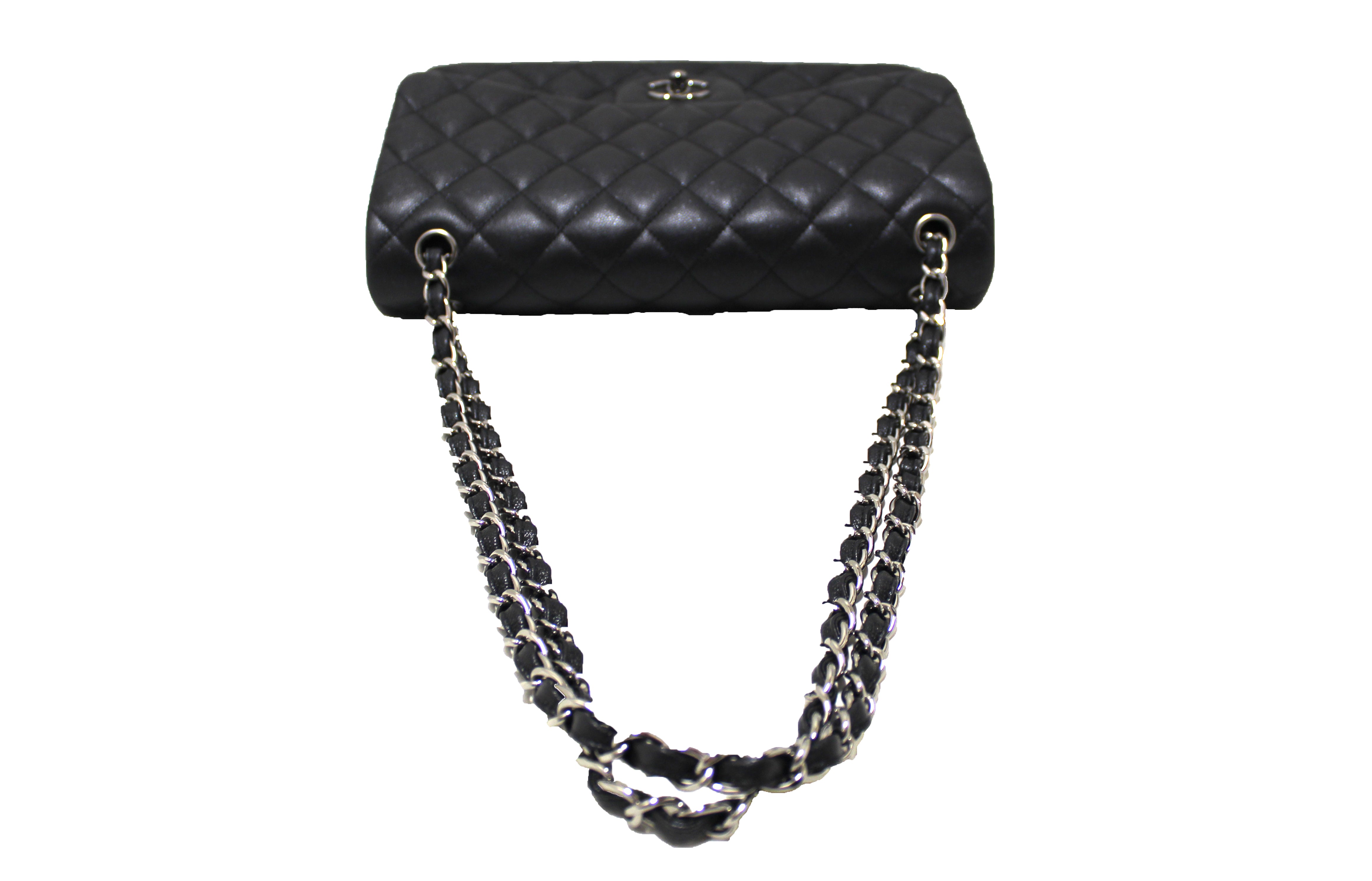 Authentic Chanel Black Iridescent Quilted Caviar Leather Classic Jumbo Double Flap Bag