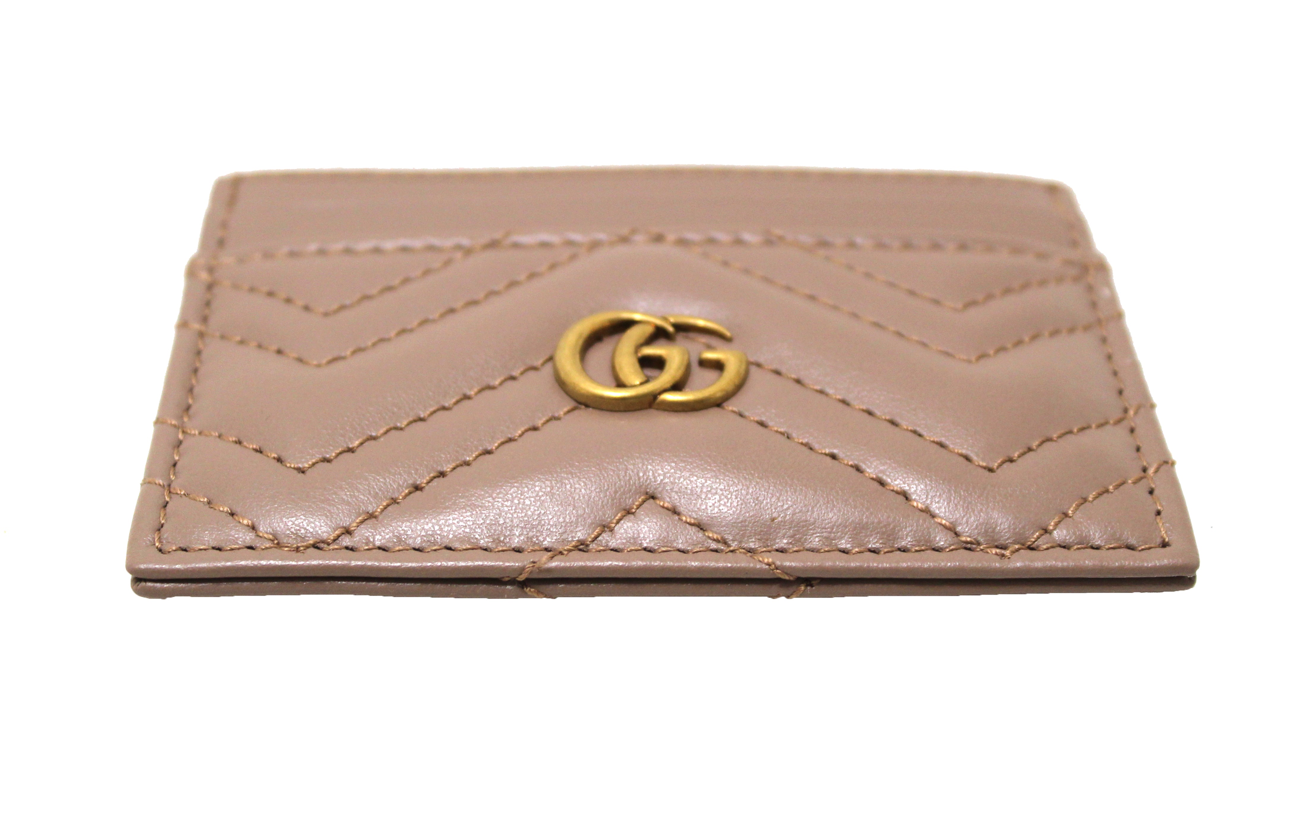 Authentic NEW Gucci Dusty Pink Matelasse Chevron Leather GG Marmont Card Holder