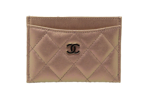 Authentic NEW Chanel Iridescent Light Pink Quilted Lambskin Leather Card Holder
