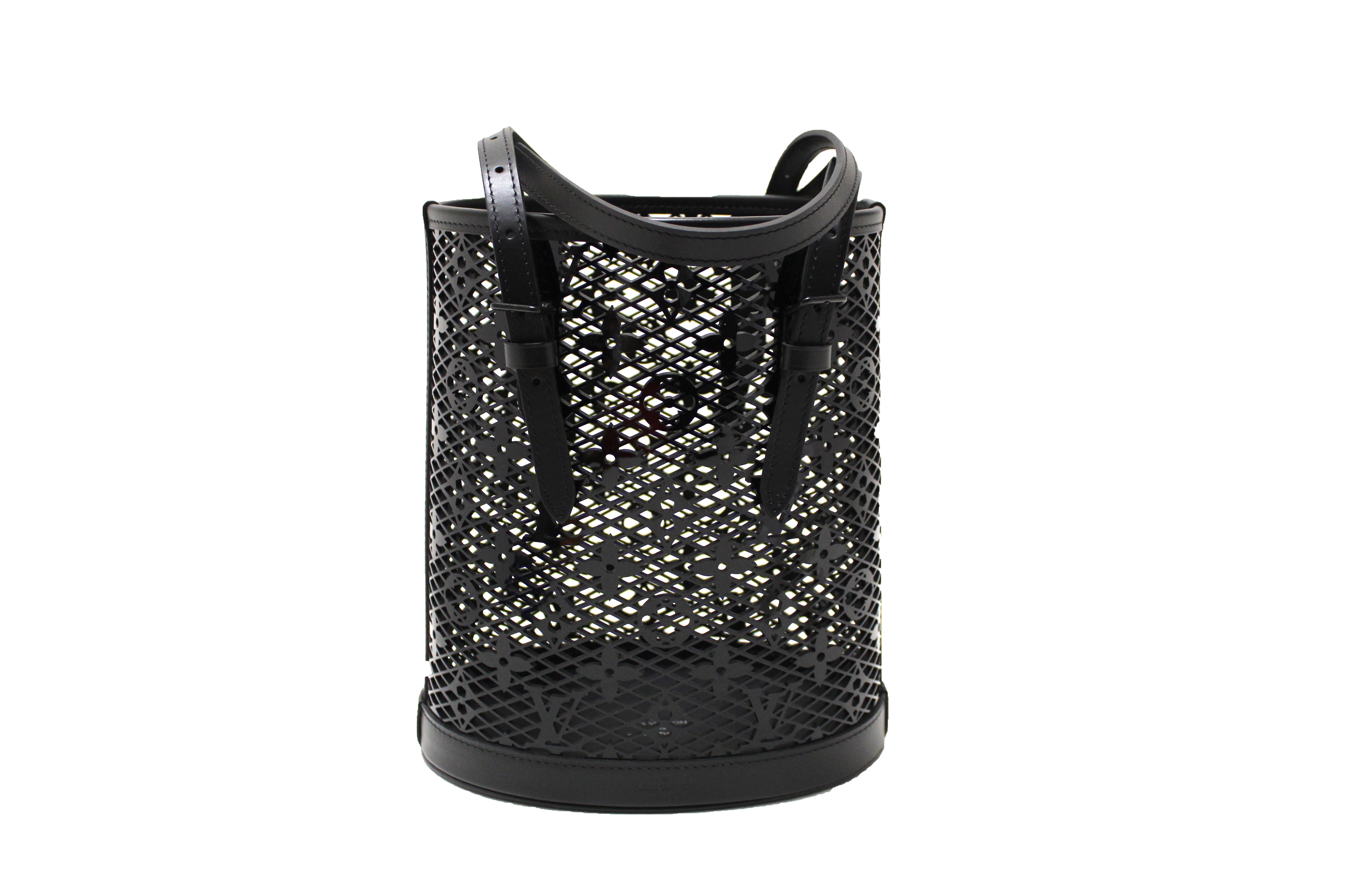 Authentic Louis Vuitton Limited Edition Nicolas Ghesquiere's Monogram Lace Black Patent Leather Bucket Shoulder Bag