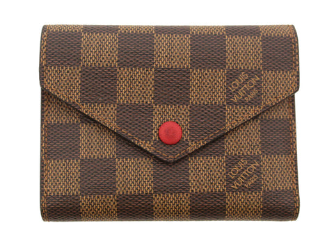 Authentic Louis Vuitton Damier Ebene Red Victorine Wallet