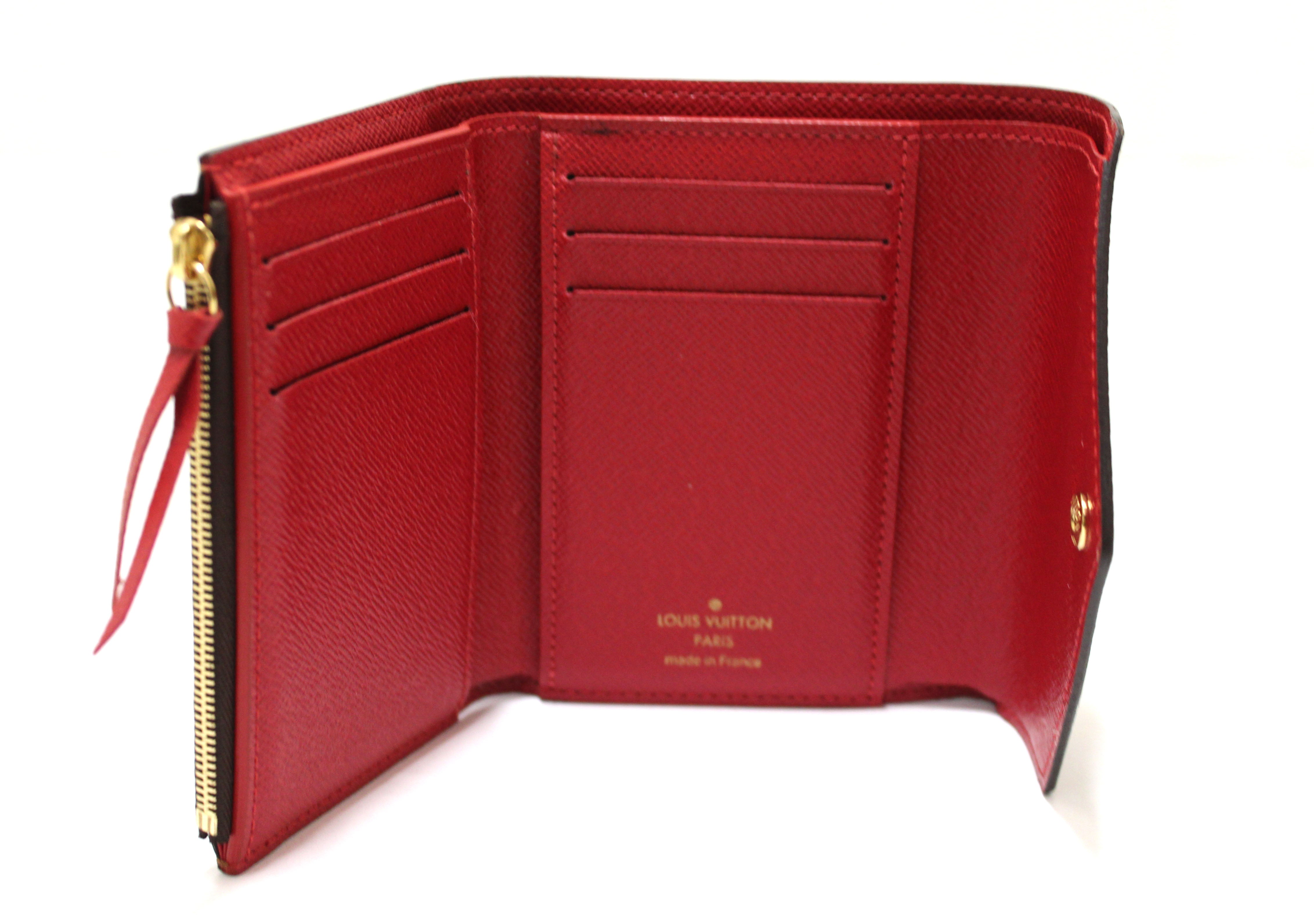 Authentic Louis Vuitton Victorine Wallet Damier Ebene RedSD1198
