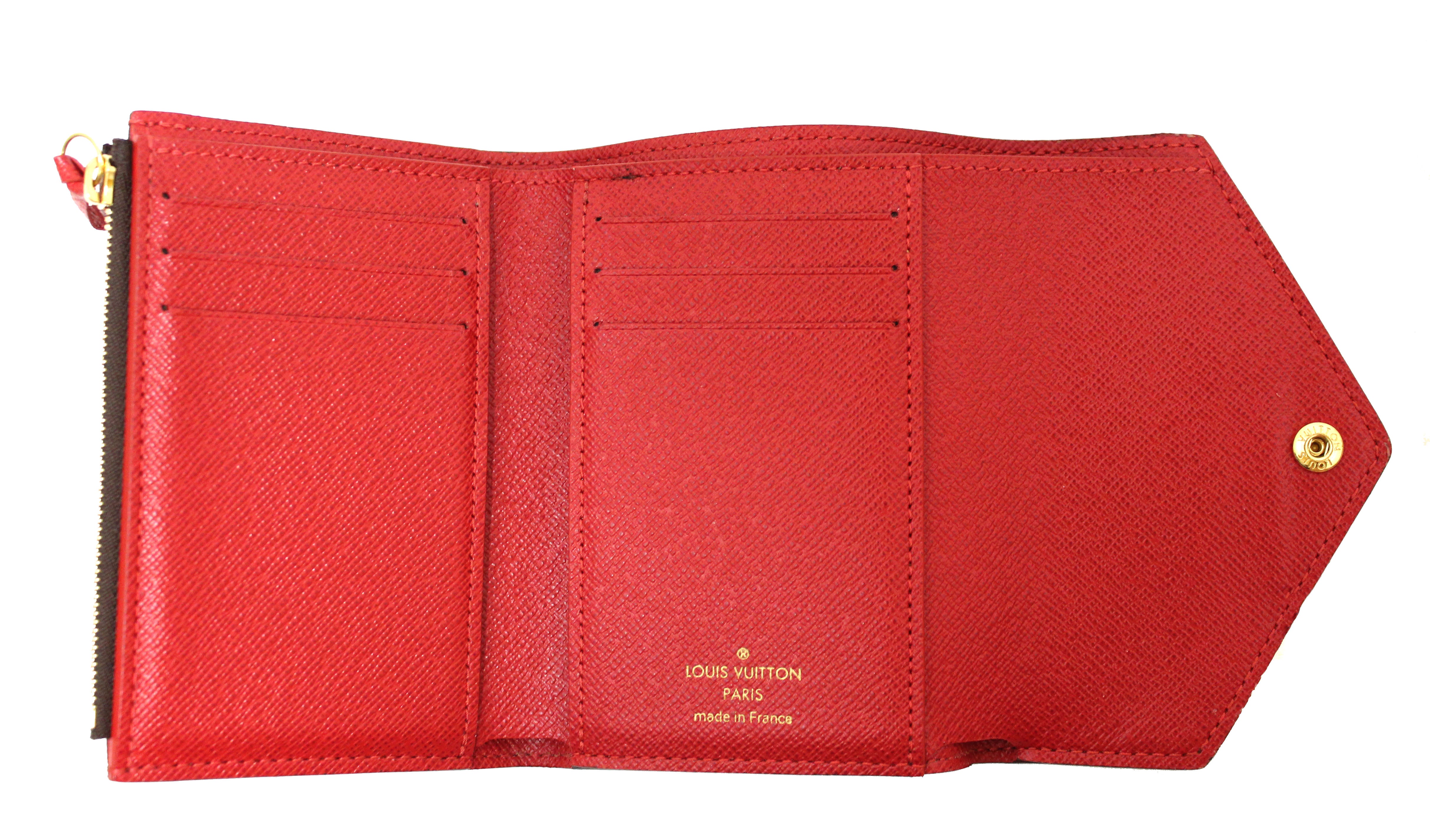 Authentic Louis Vuitton Victorine Wallet Damier Ebene RedSD1198 Receipt