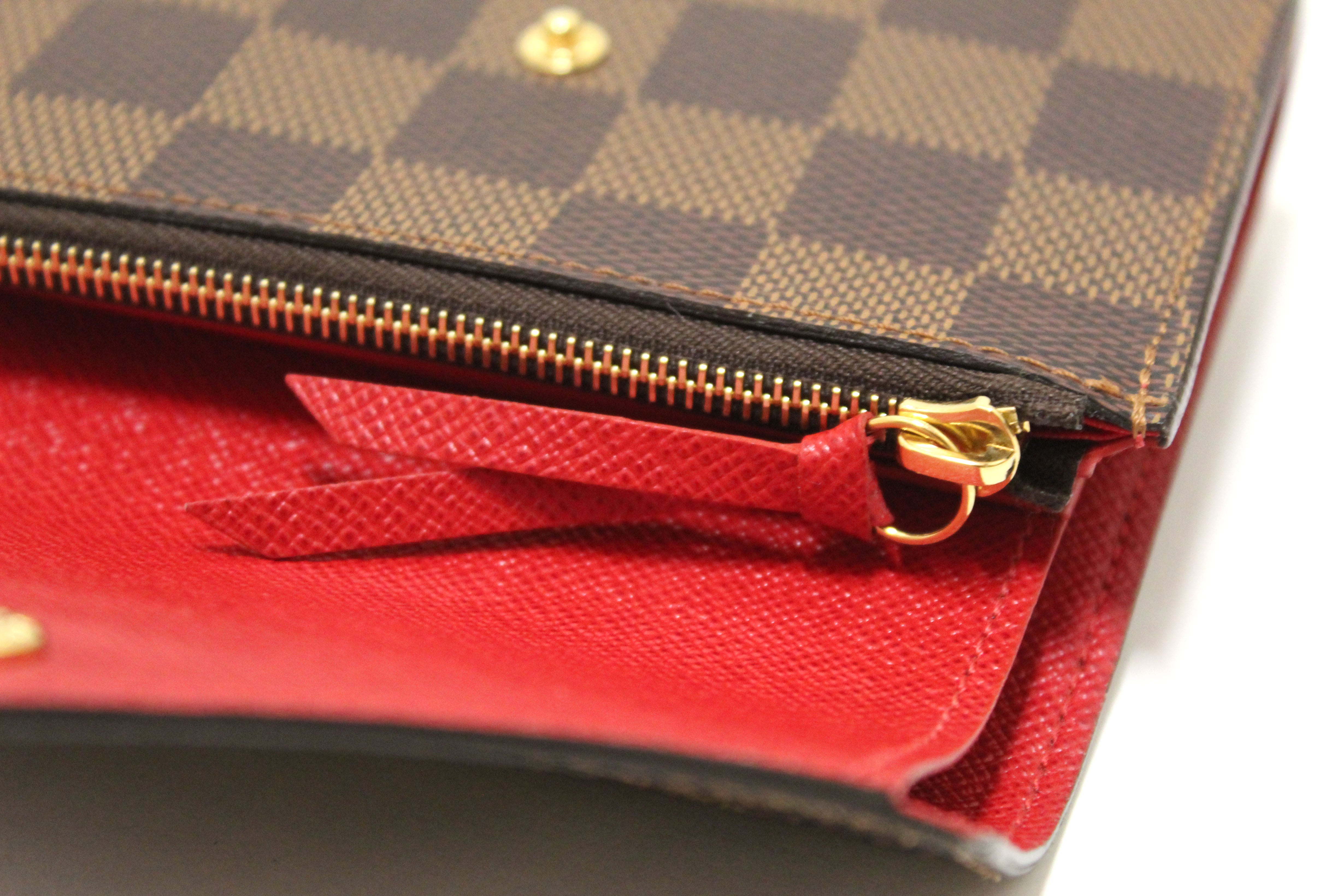 Authentic Louis Vuitton Damier Ebene Red Victorine Wallet