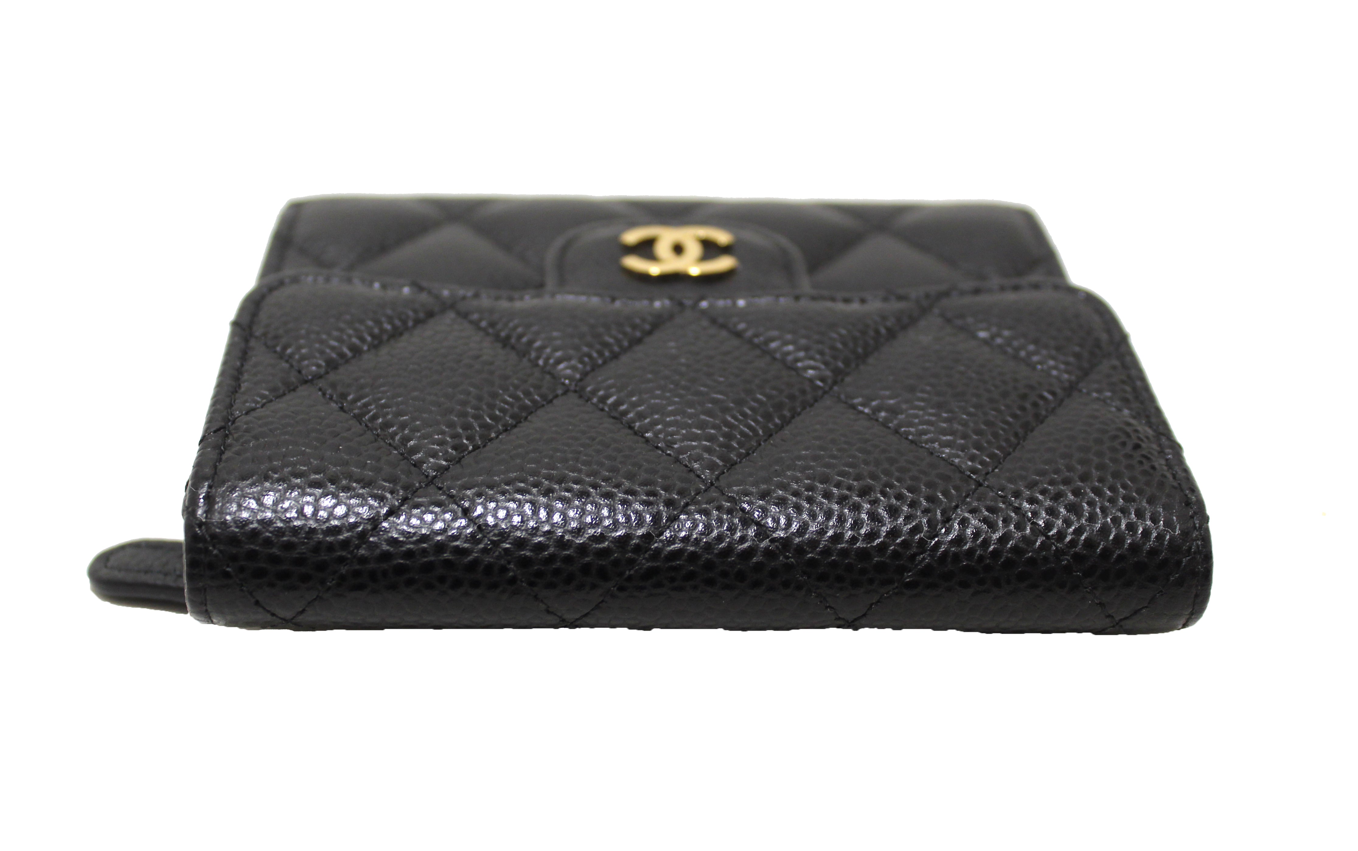 Authentic Chanel Black Quilted Caviar Leather Classic Small Flap Wallet