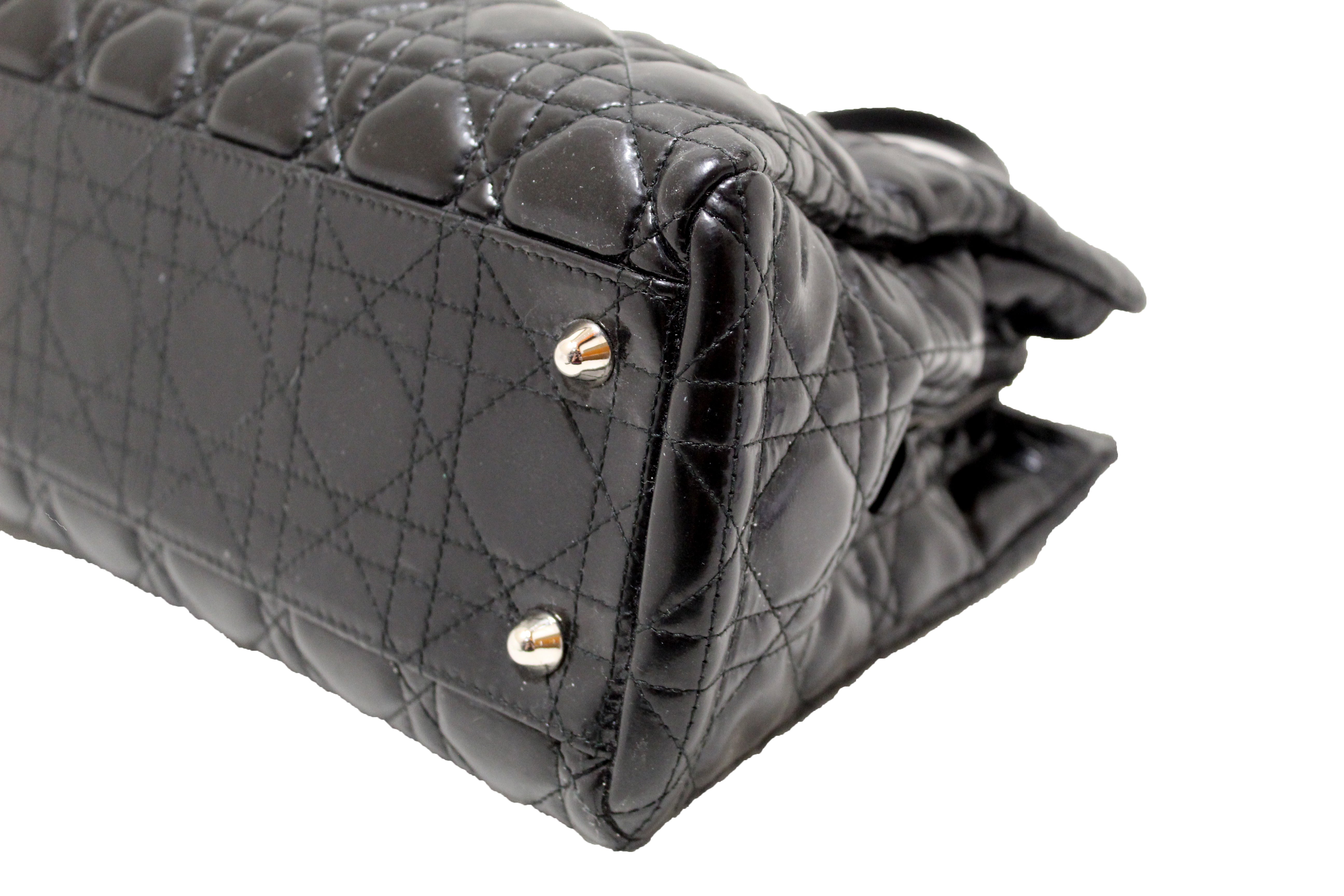 Dior Black Quilted Cannage Patent Leather Lady Dior Chain Clutch Dior