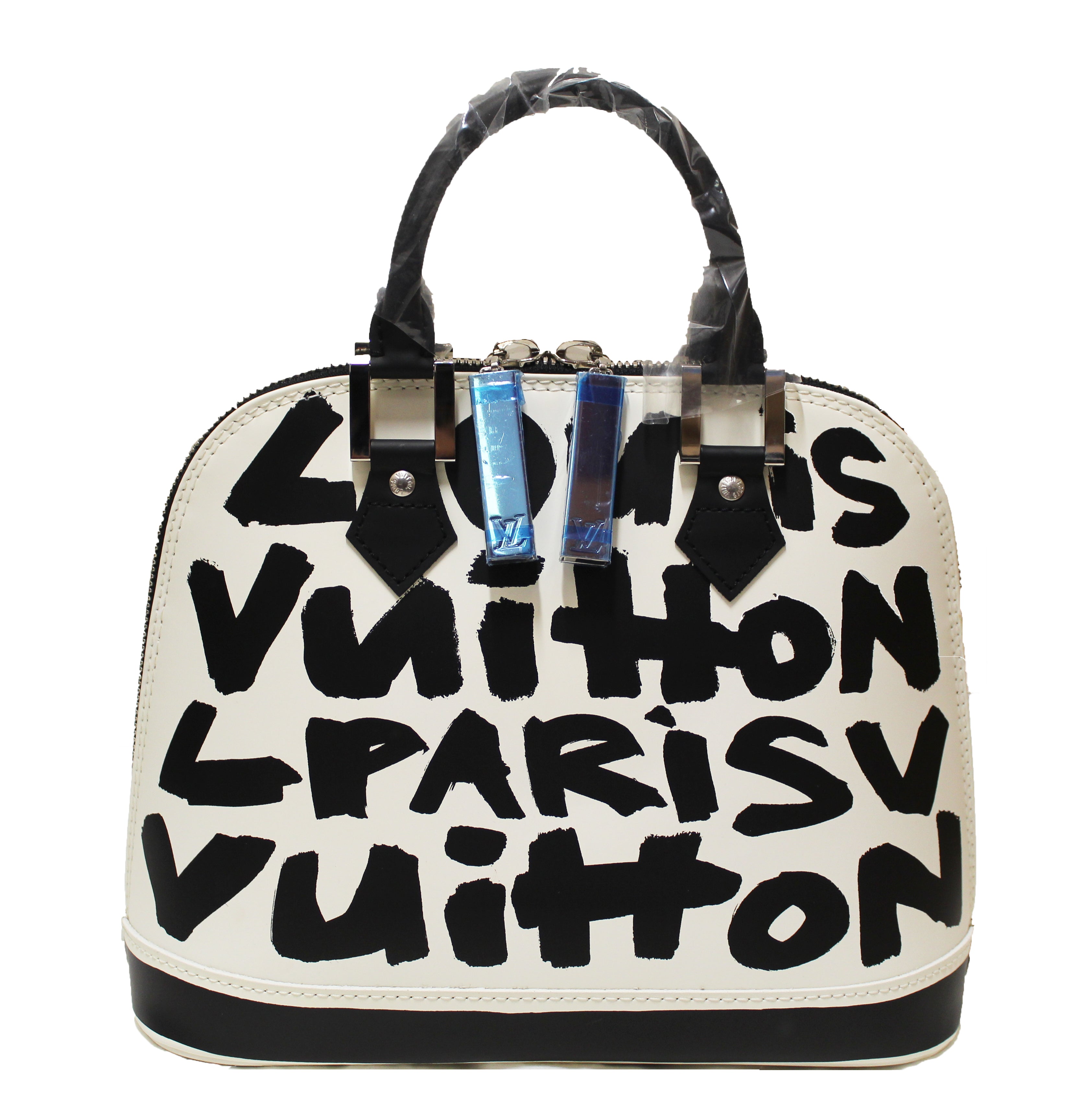 Louis Vuitton Alma Graffiti Leather Satchel Bag White