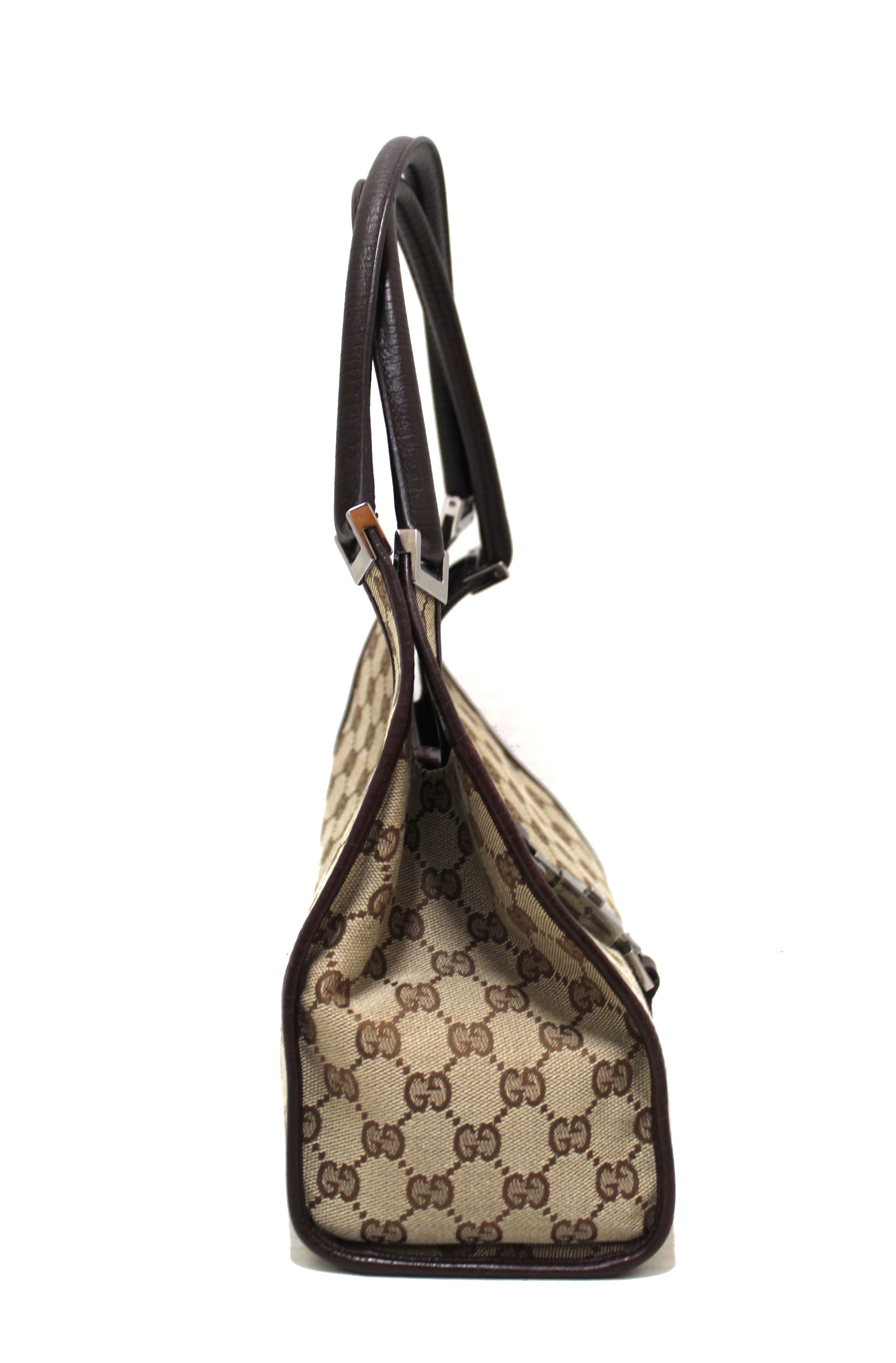 Authentic Gucci Brown GG Monogram Canvas Small Bardot Shoulder Bag 214397