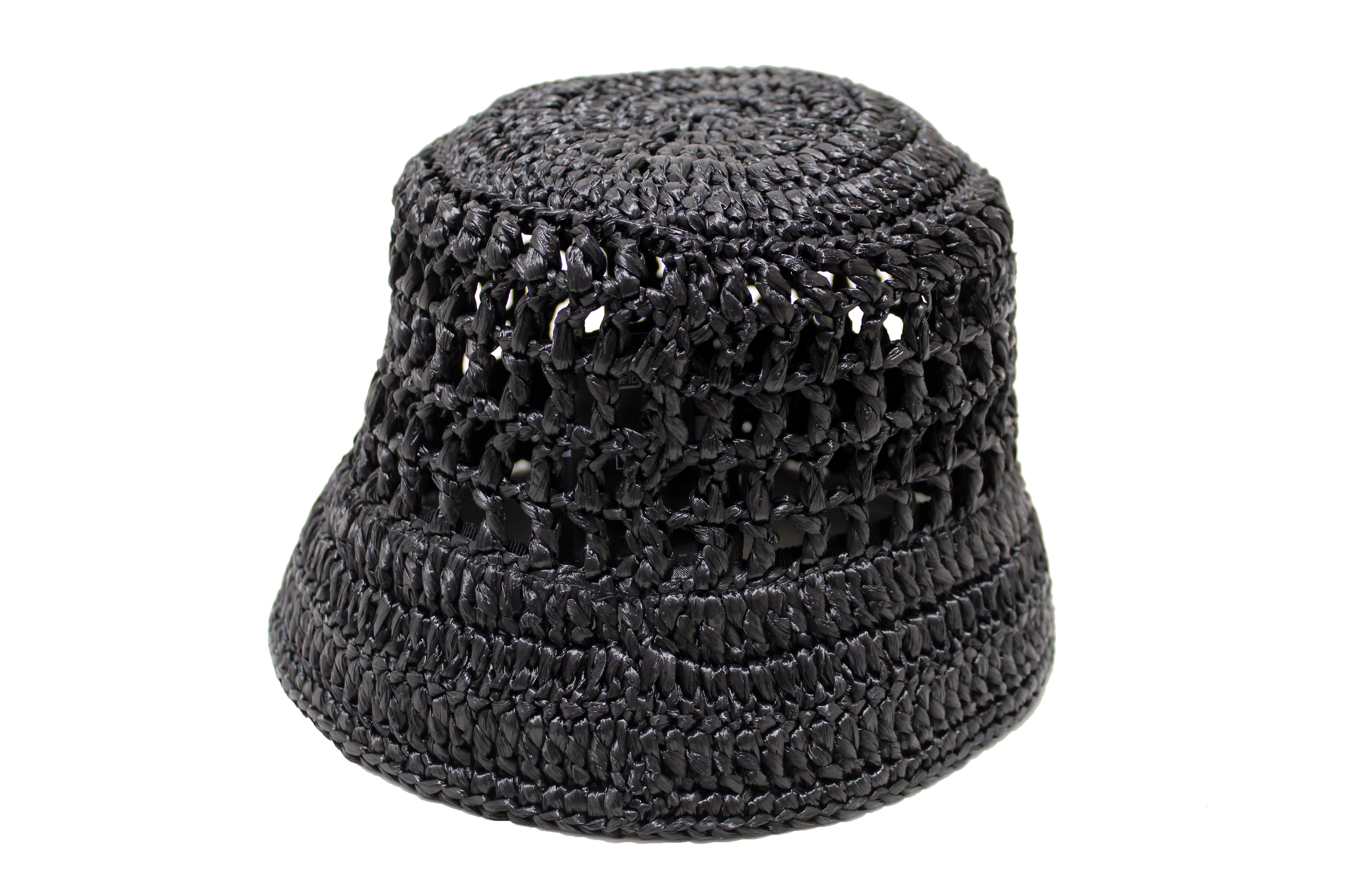 Authentic Prada Black Raffia Bucket Hat Size S