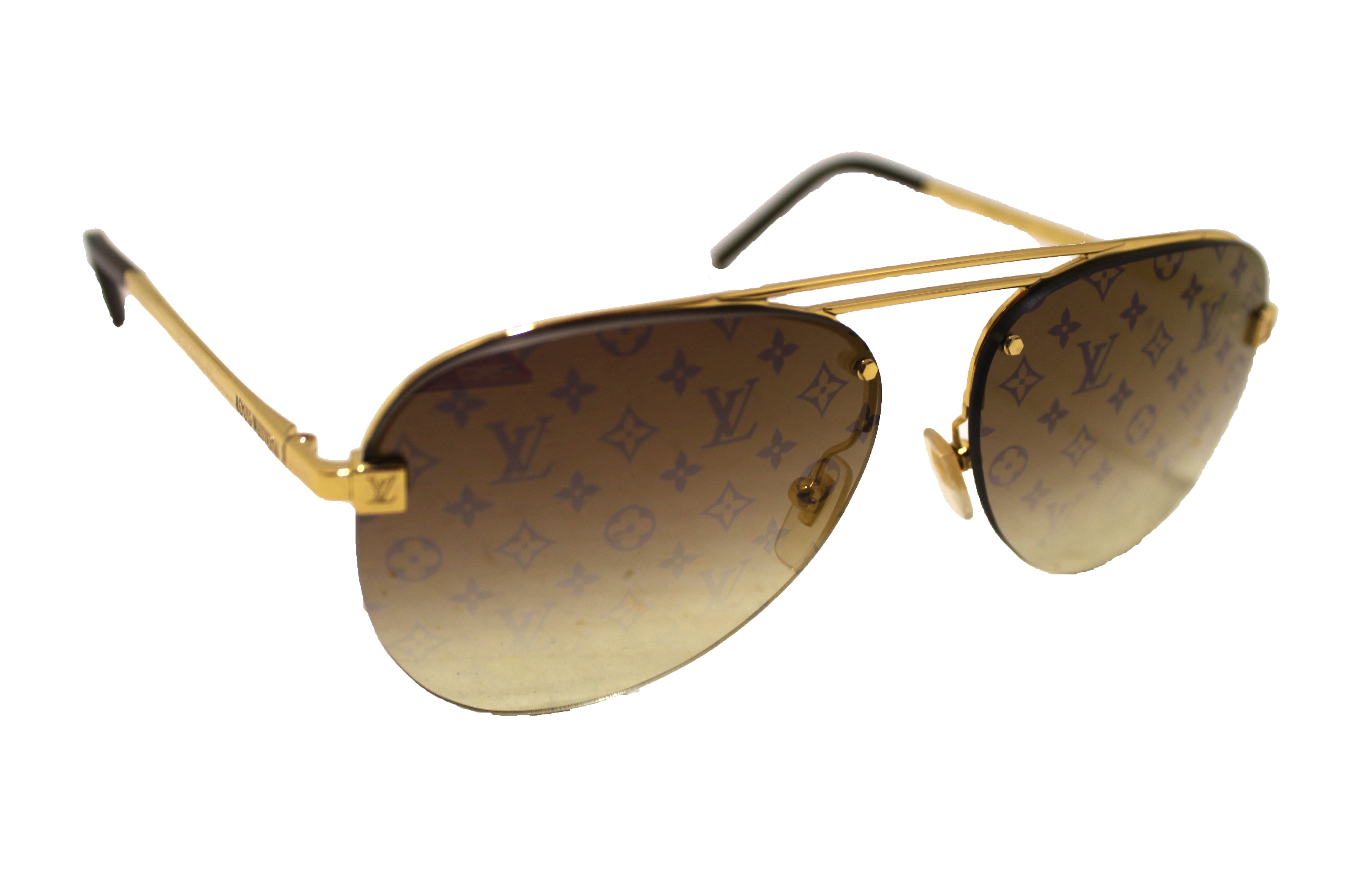 Louis Vuitton Clockwise Pilot Sunglasses Rimless Z1020E Gold Monogram Men  japan