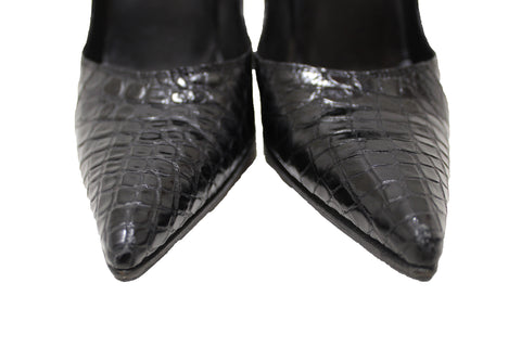 Authentic Gucci Black Crocodile Closed Toe Pumps Shoes Size 5.5B
