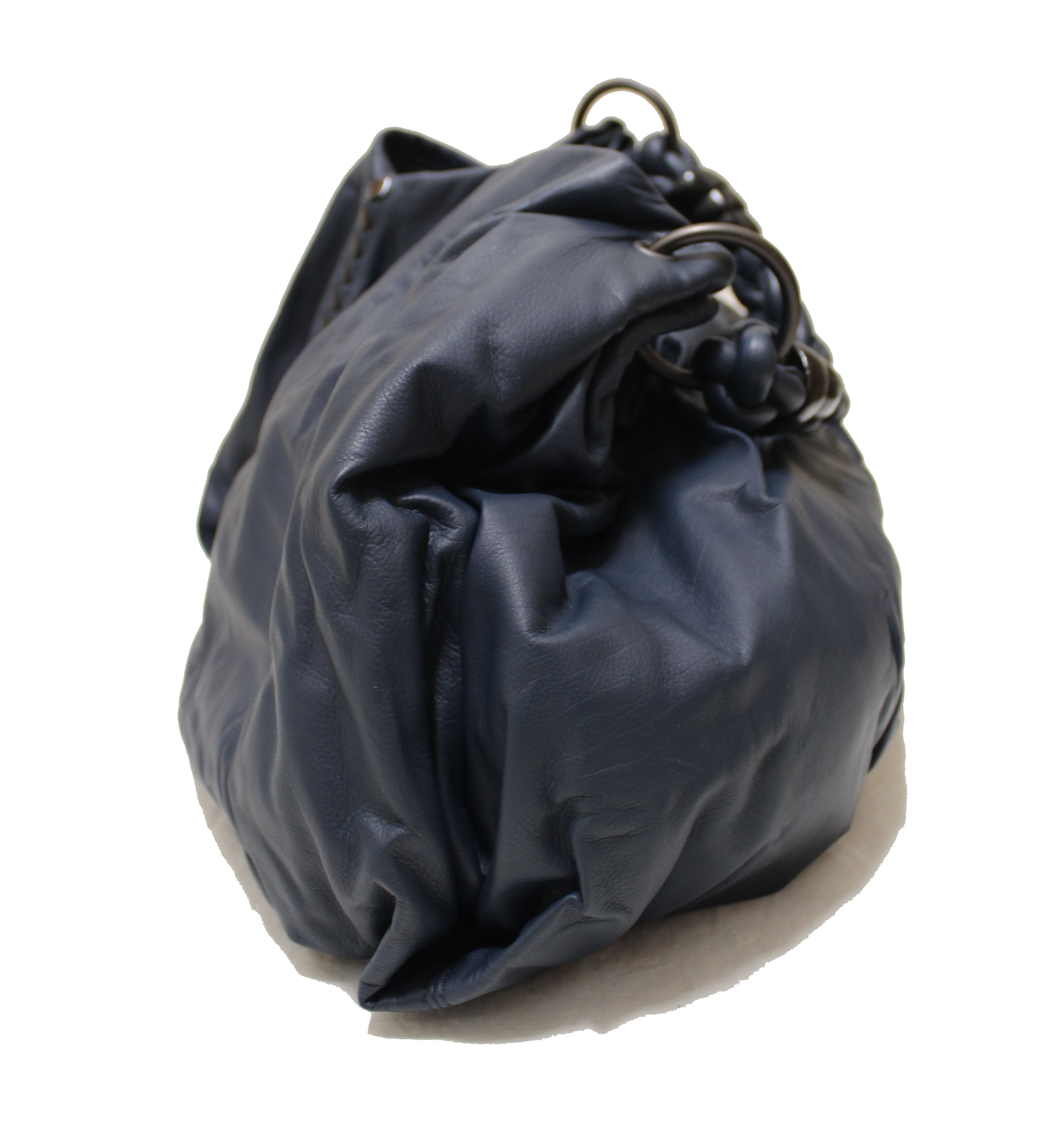 Authentic Bottega Veneta Blue Nappa Leather Large Hobo Bag