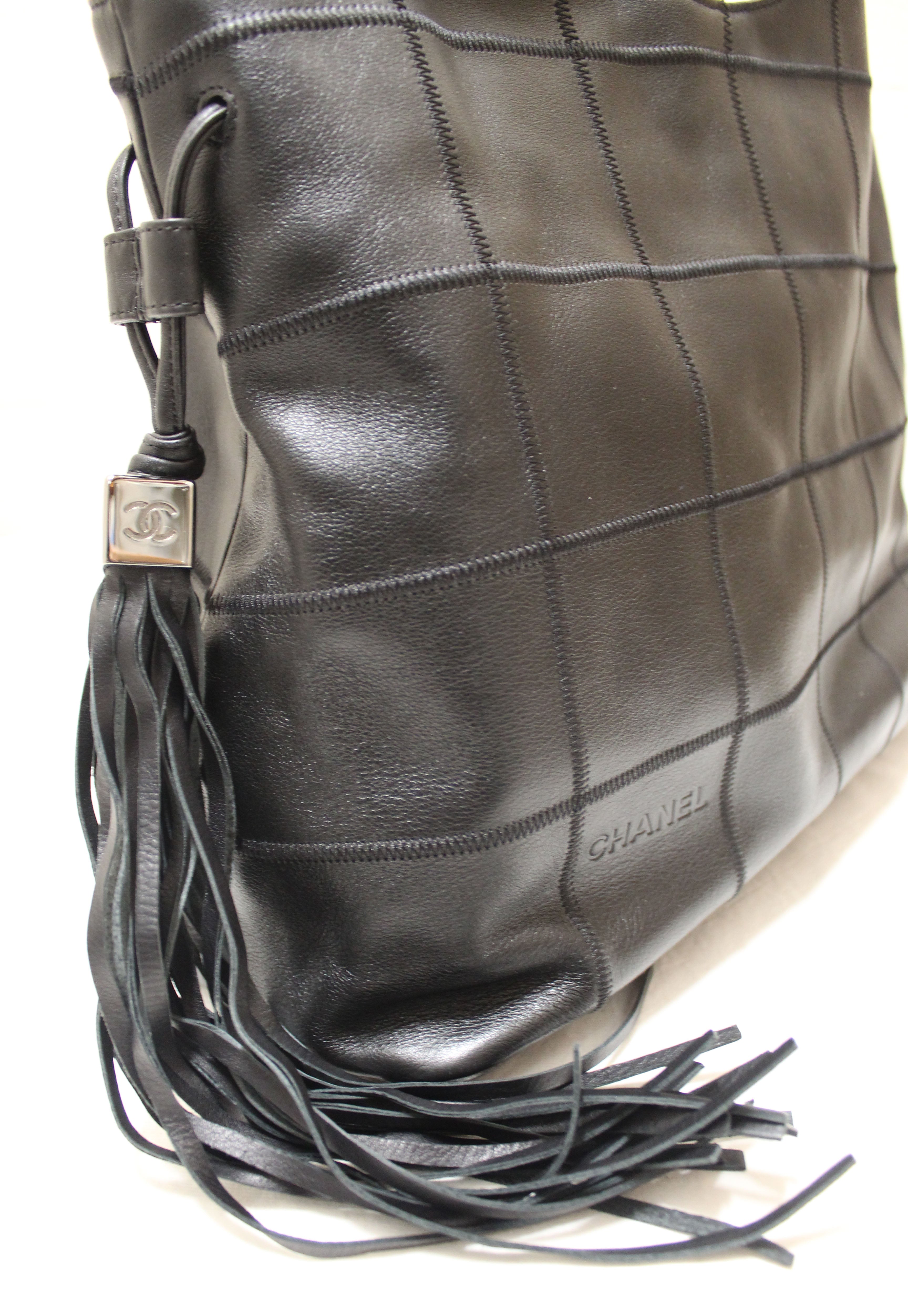 CHANEL Leather CC Logo Tassel Flap Messenger Bag Black