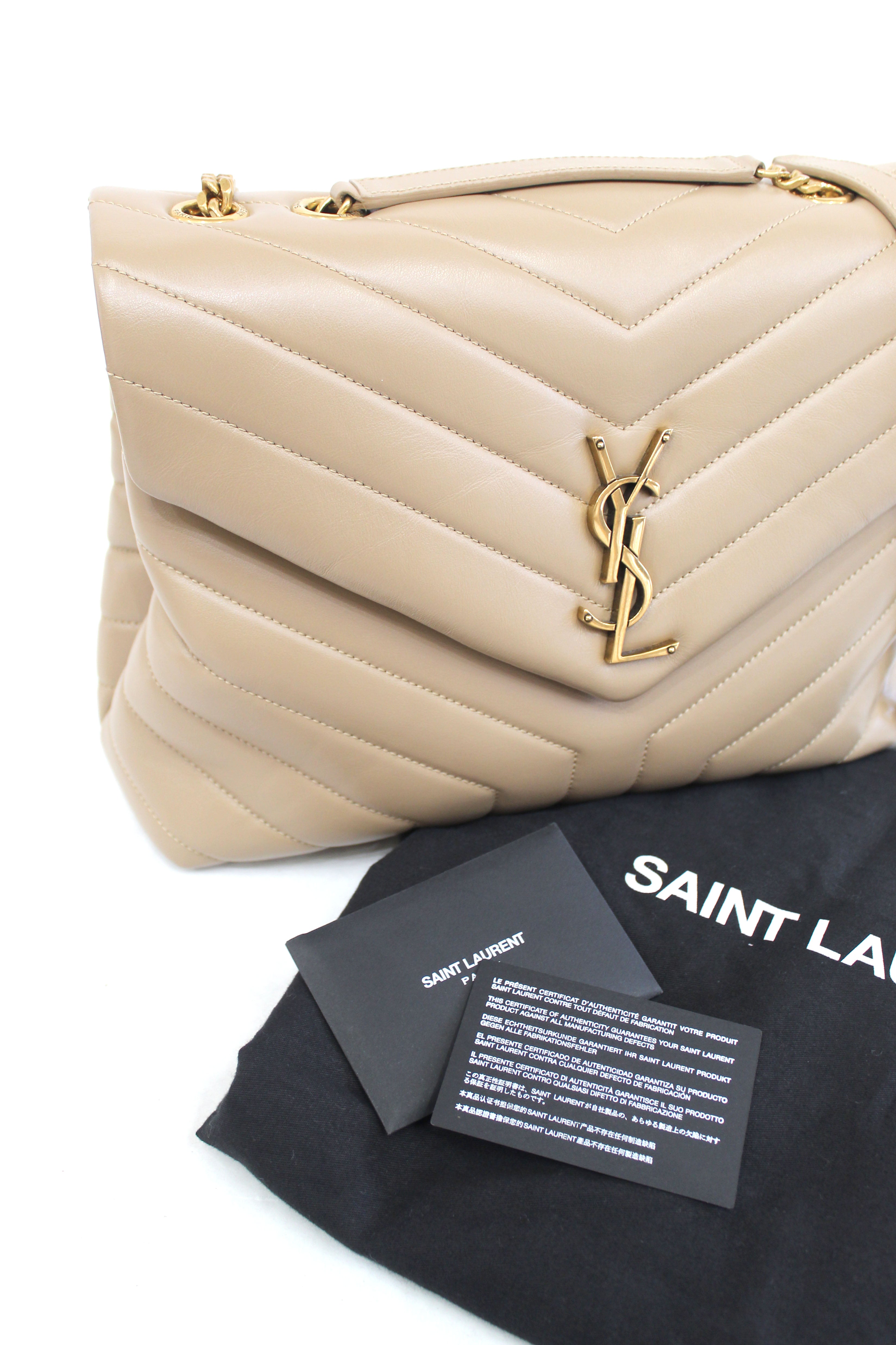 Saint Laurent Monogram Loulou Ysl Medium Beige Leather Shoulder Bag 