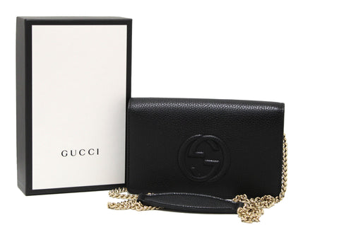 Authentic NEW Gucci Black Soho Disco Leather Wallet On Chain Cross