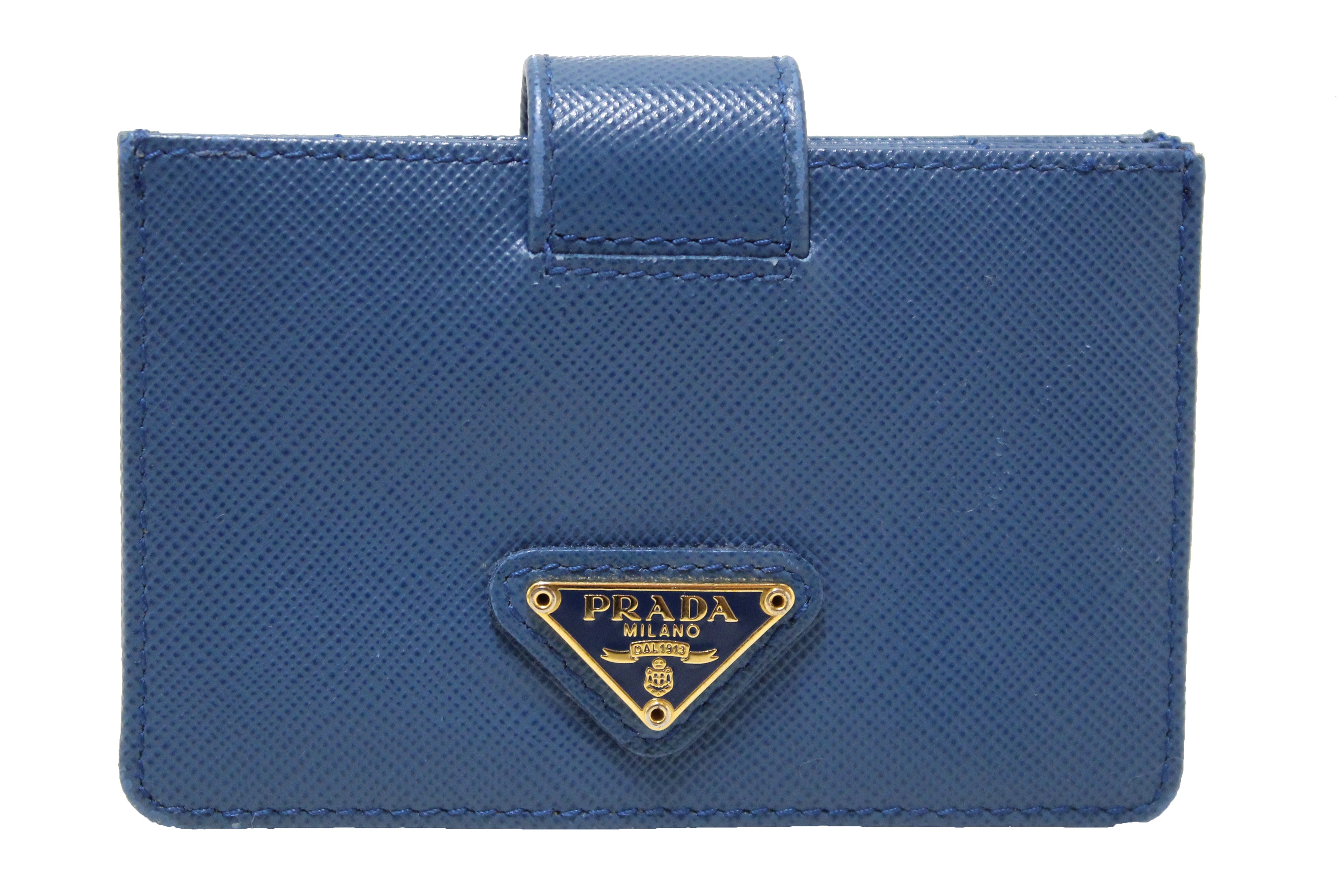 Authentic Prada Blue Saffiano Leather Accordion Card Case Holder 1MC211