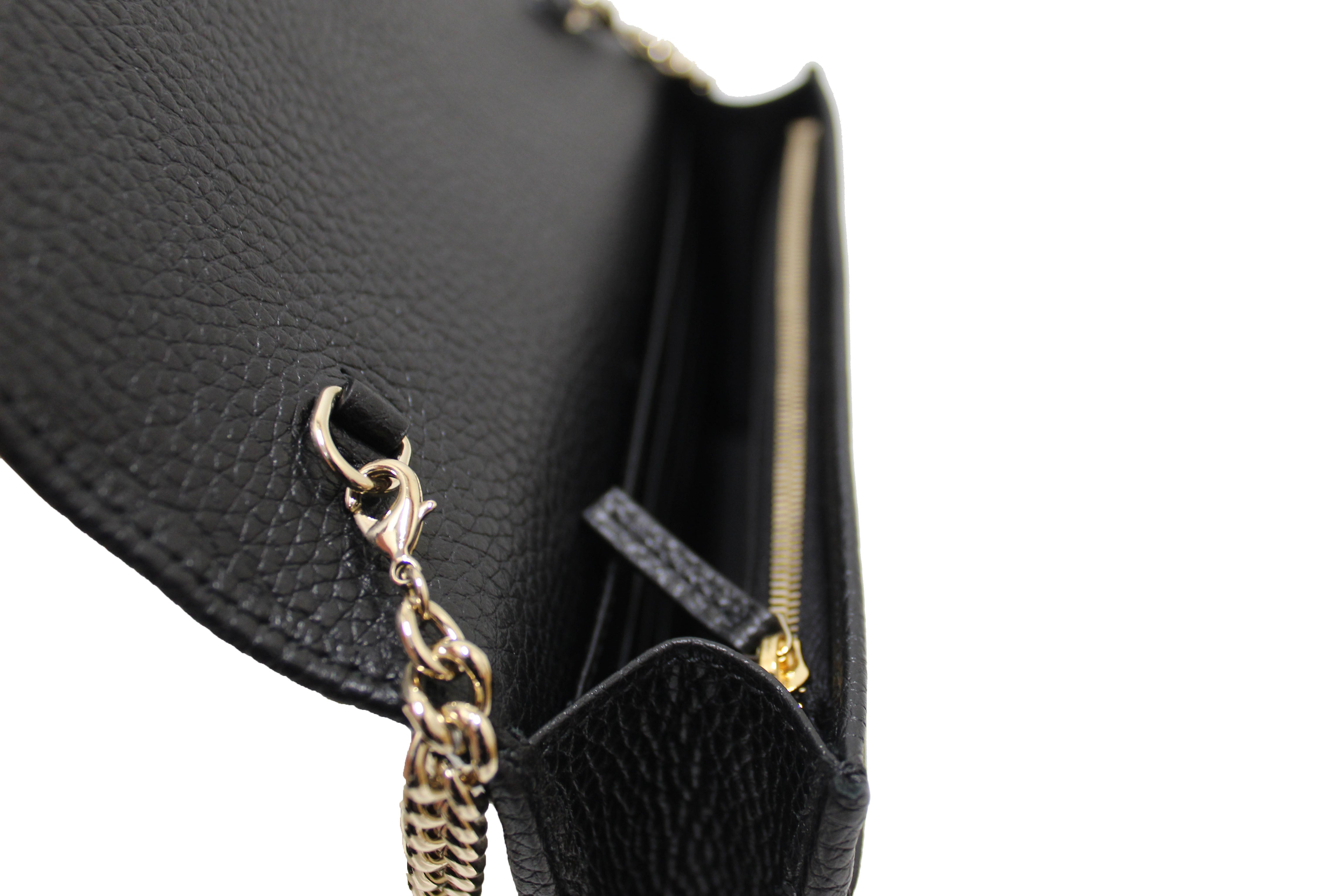 Authentic NEW  Gucci Black Soho Disco Leather Wallet on Chain Cross Body Bag