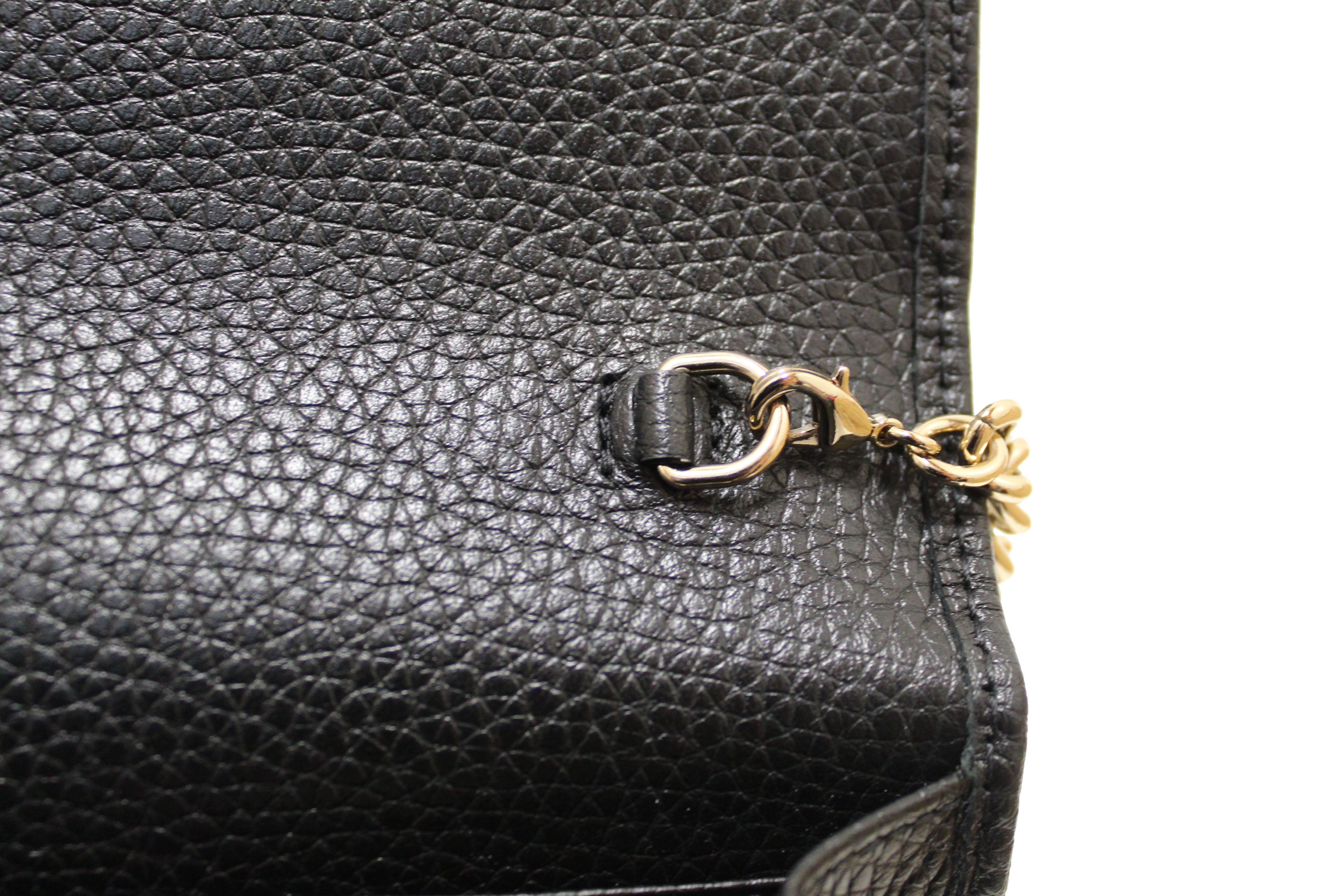 Gucci Black Leather Interlocking GG Wallet On Chain