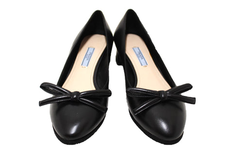 Authentic New Prada Bow Black Calfskin Leather Pumps Size 37