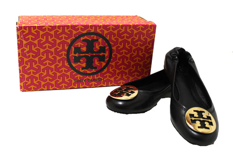 Authentic Tory Burch Black Leather Ballet Flat Shoes Size 8.5