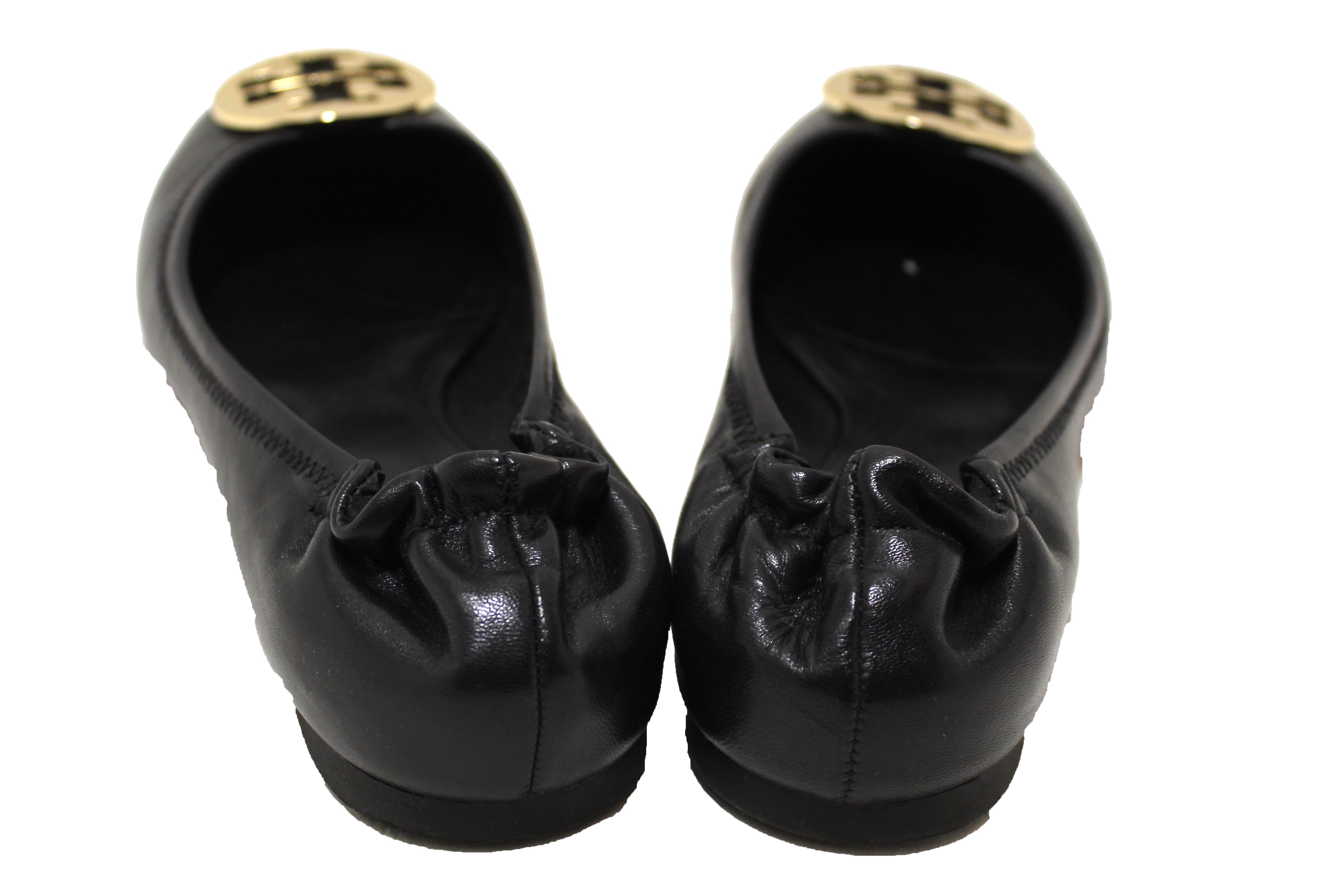Authentic Tory Burch Black Leather Ballet Flat Shoes Size 8.5