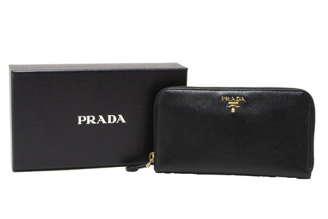 Authentic Prada Black Saffiano Leather Zippy Wallet