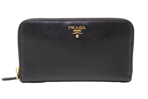 Authentic Prada Black Saffiano Leather Zippy Wallet