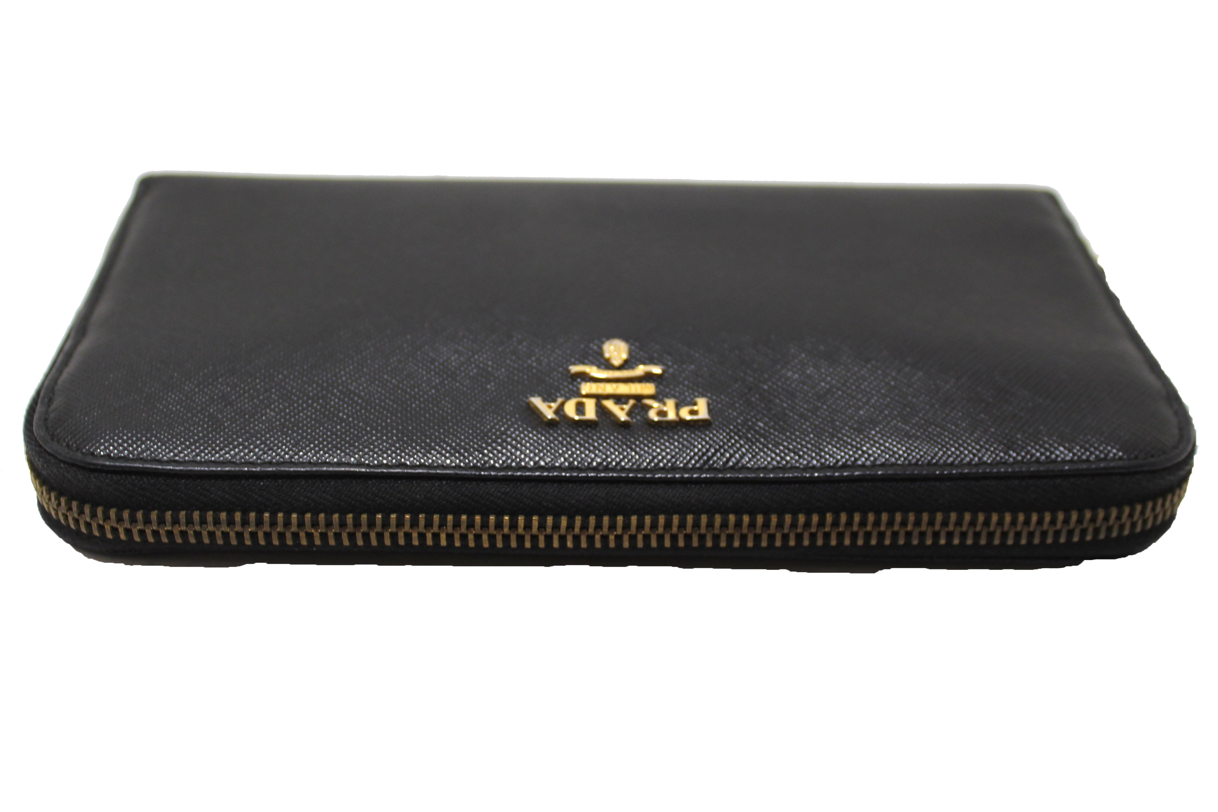 AUTH PRADA FLAP SAFFIANO LEATHER LONG WALLET PREOWNED BLACK
