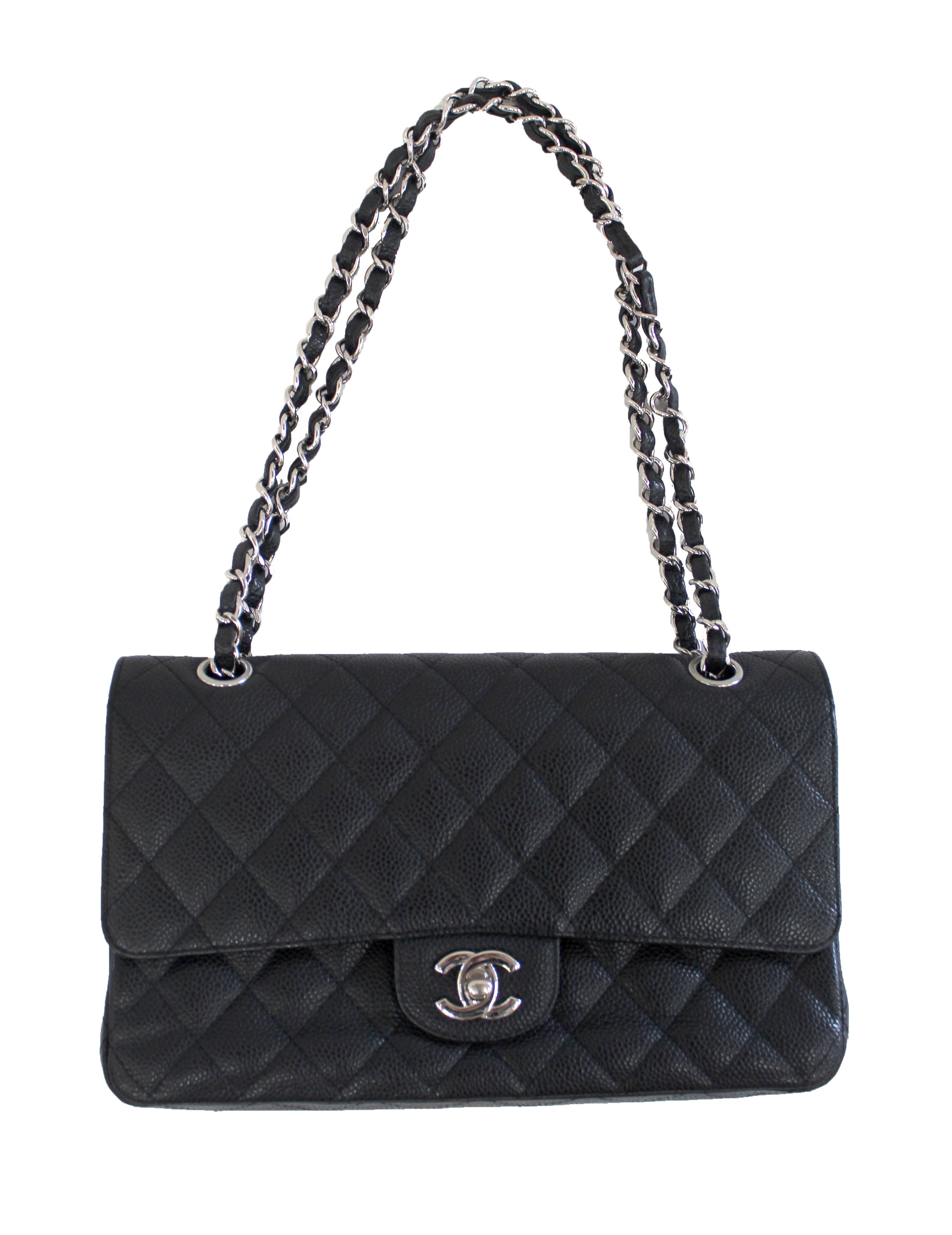 Authentic Chanel Classic Black Caviar Leather Medium Double Flap bag