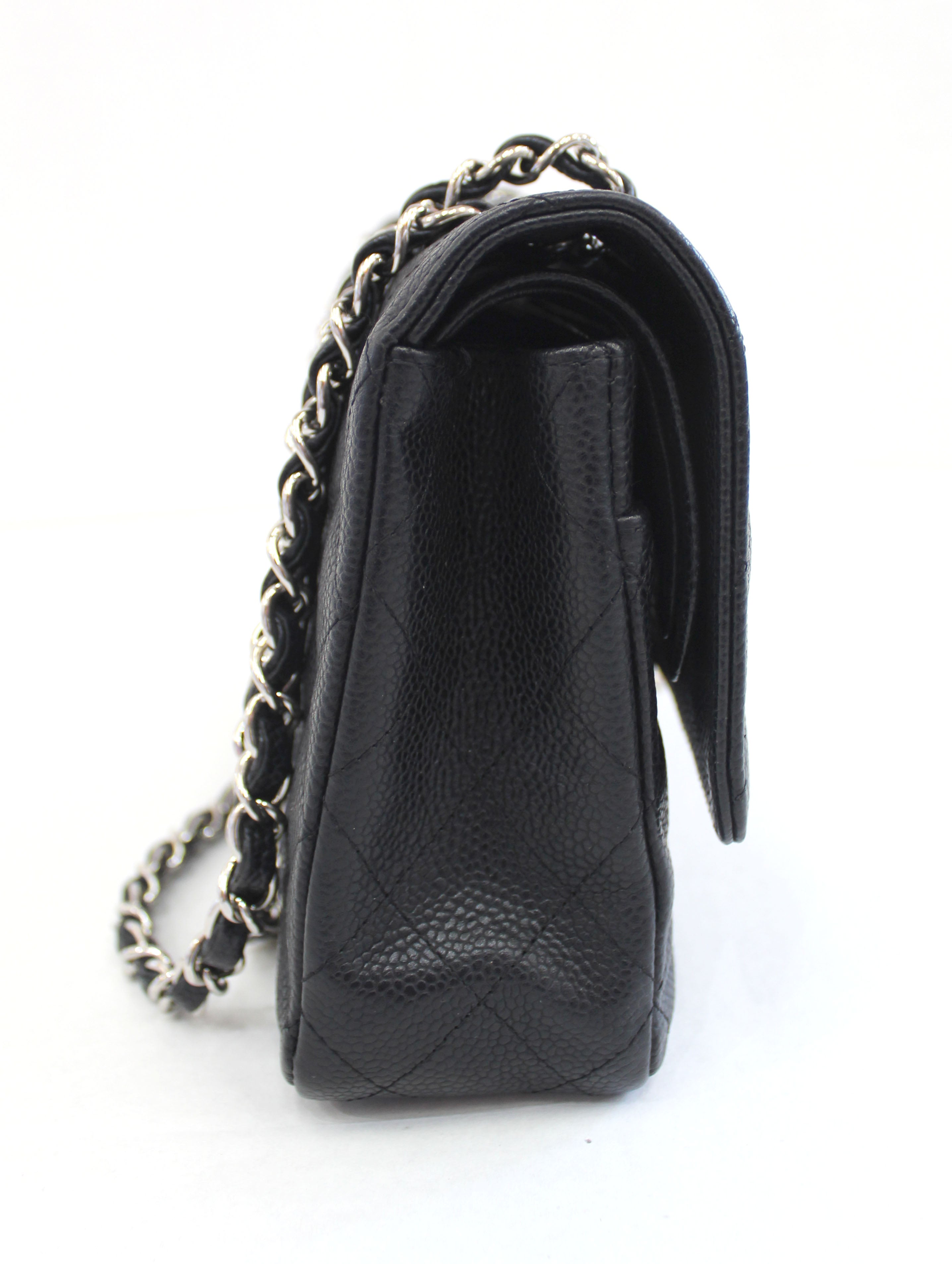 Authentic Chanel Classic Black Caviar Leather Medium Double Flap bag