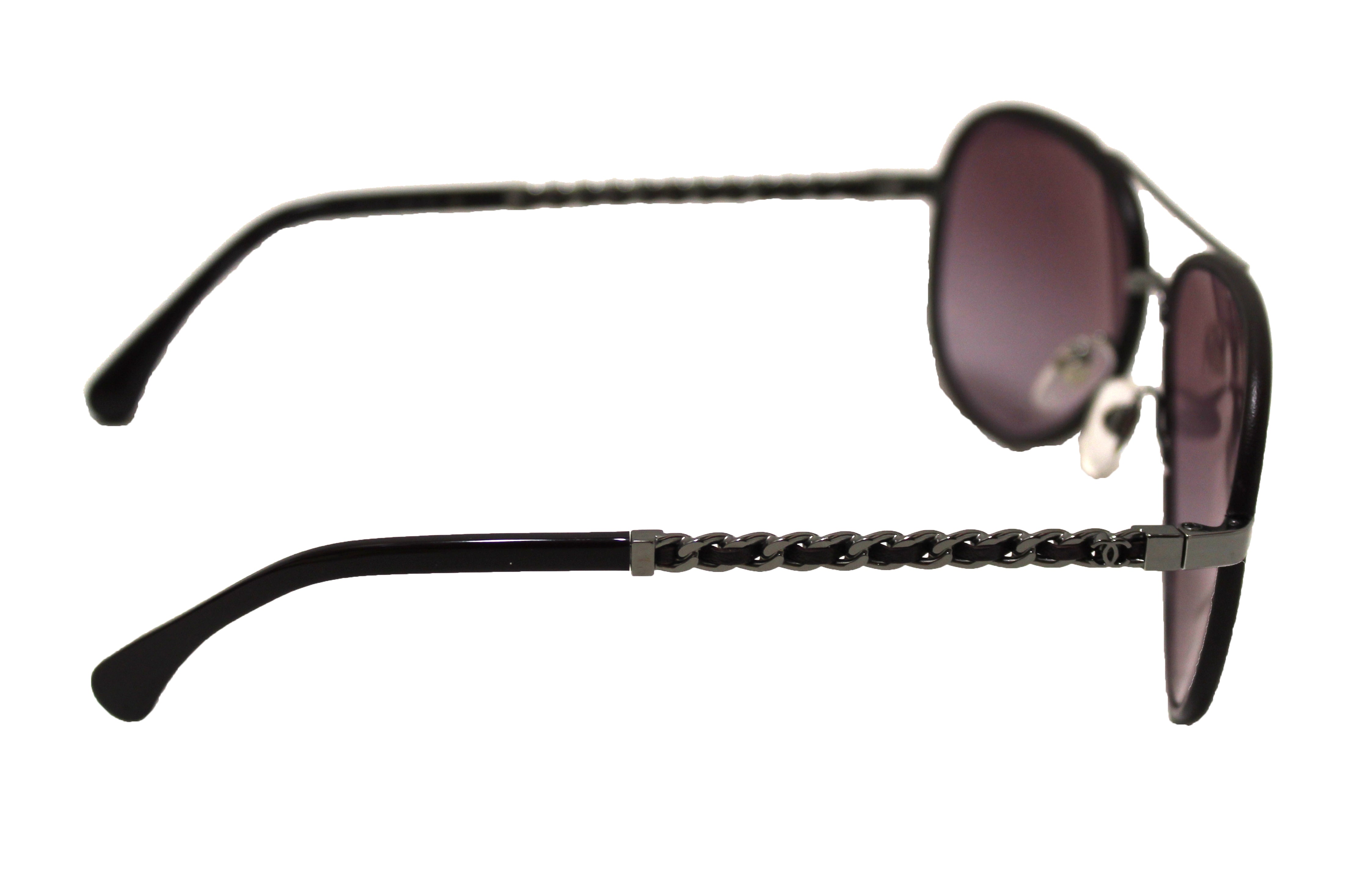 Authentic Chanel Black Sunglasses In Mother Of Pearl Monogram for