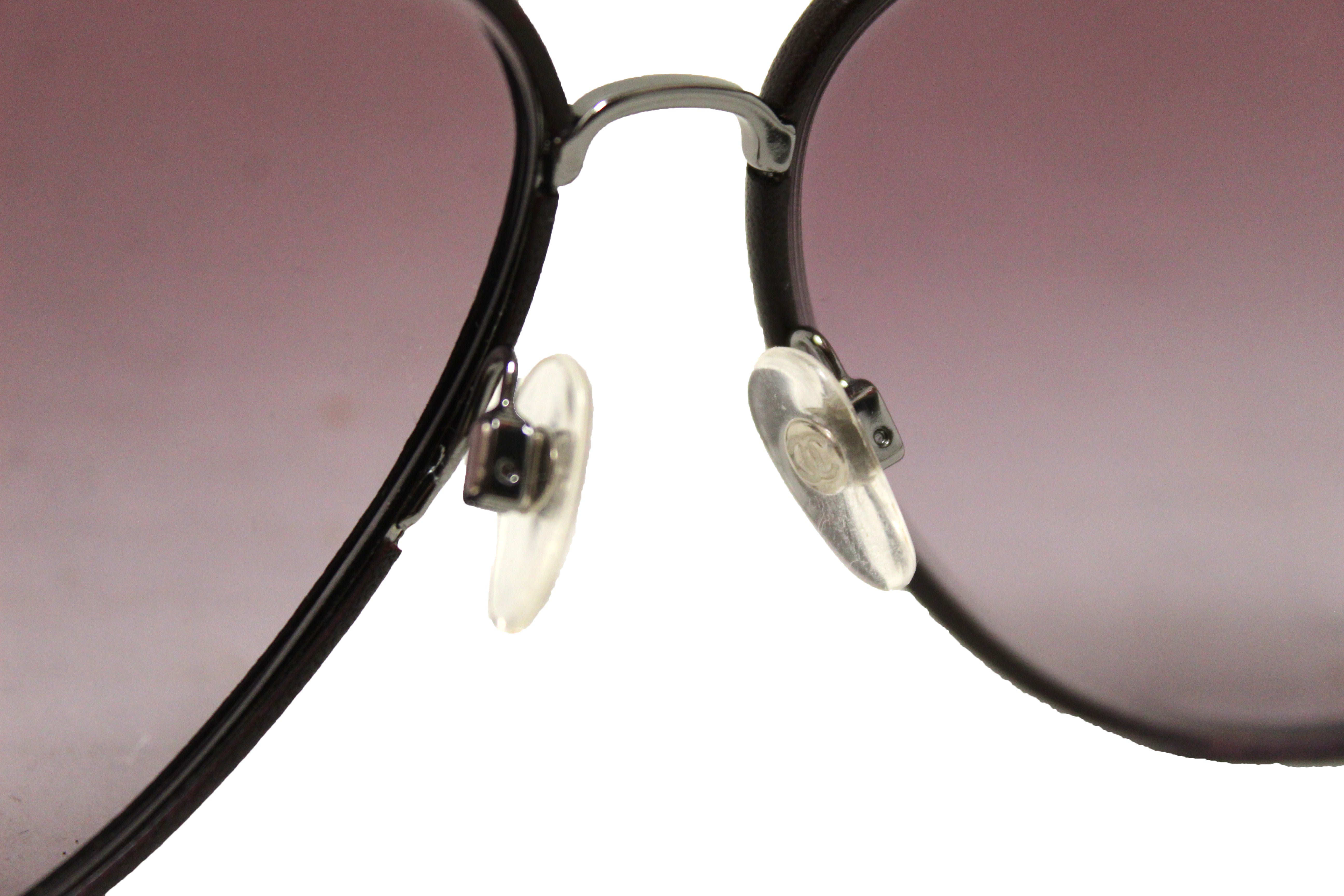 Authentic Chanel Violet Calfskin/Metal Aviator Pilot Sunglasses 4219Q