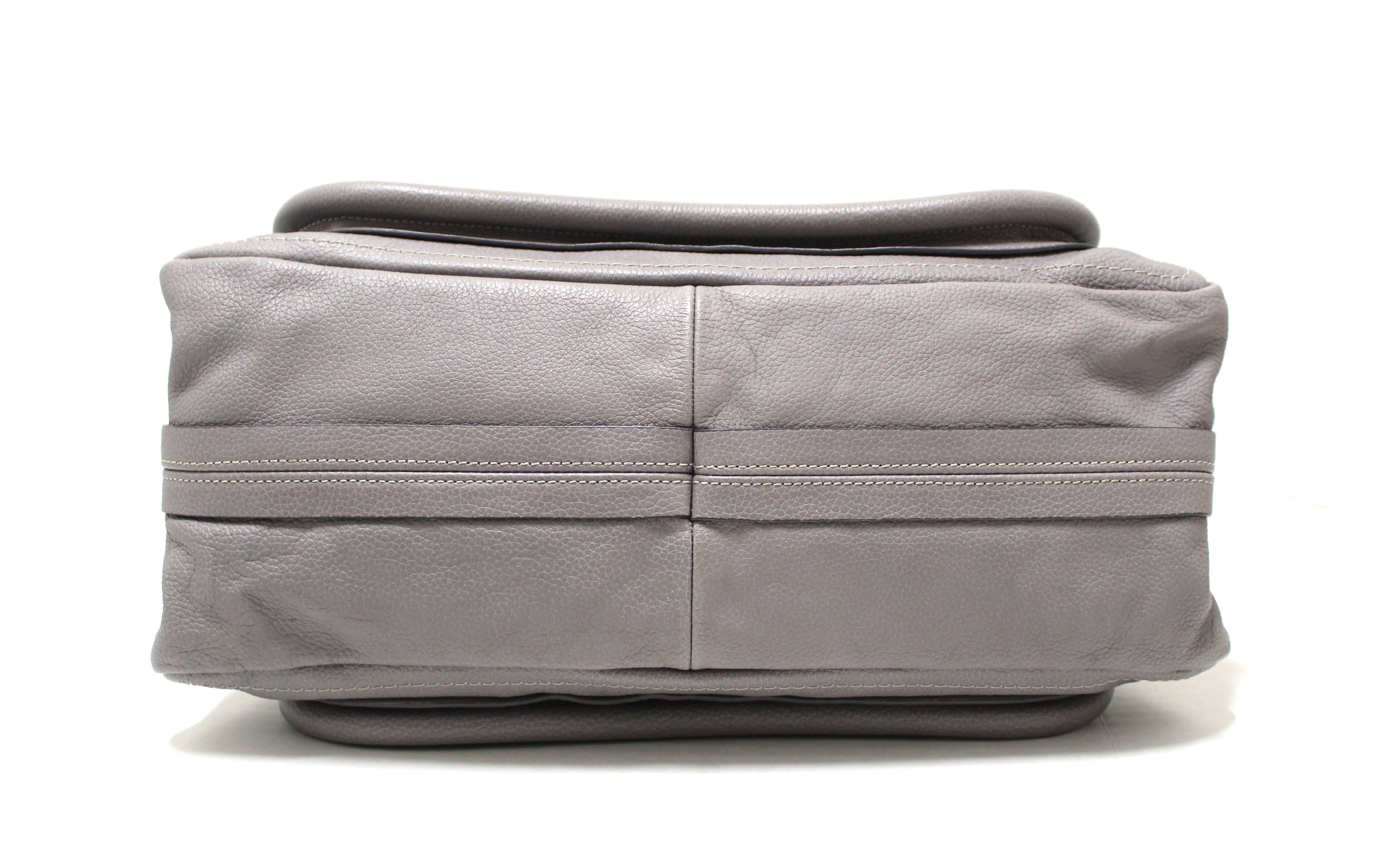 Authentic Chloe Paraty Grey Calfskin Leather Medium Shoulder Bag