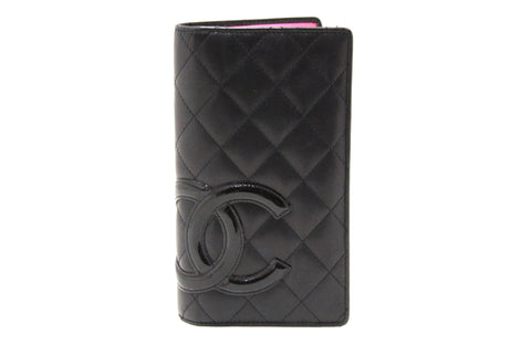 Authentic Chanel Black Quilted Calfskin Leather Cambon Wallet