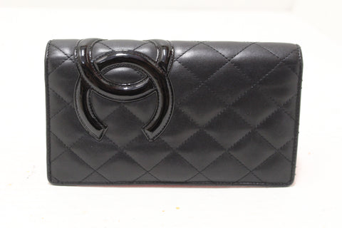 Authentic Chanel Black Quilted Calfskin Leather Cambon Wallet