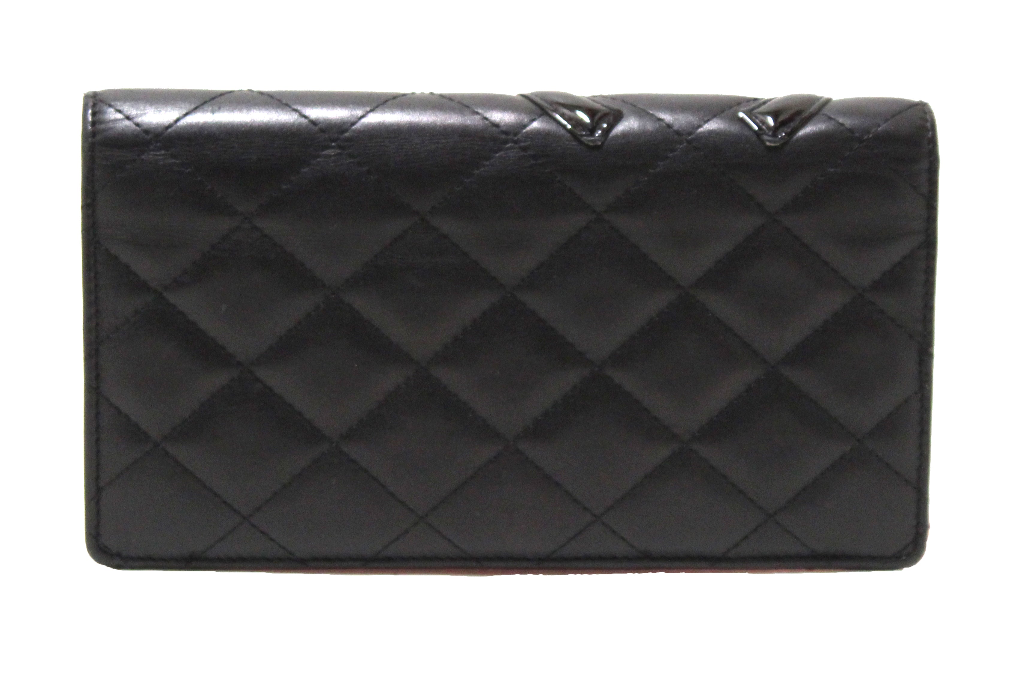 Authentic Chanel Black Quilted Calfskin Leather Cambon Wallet