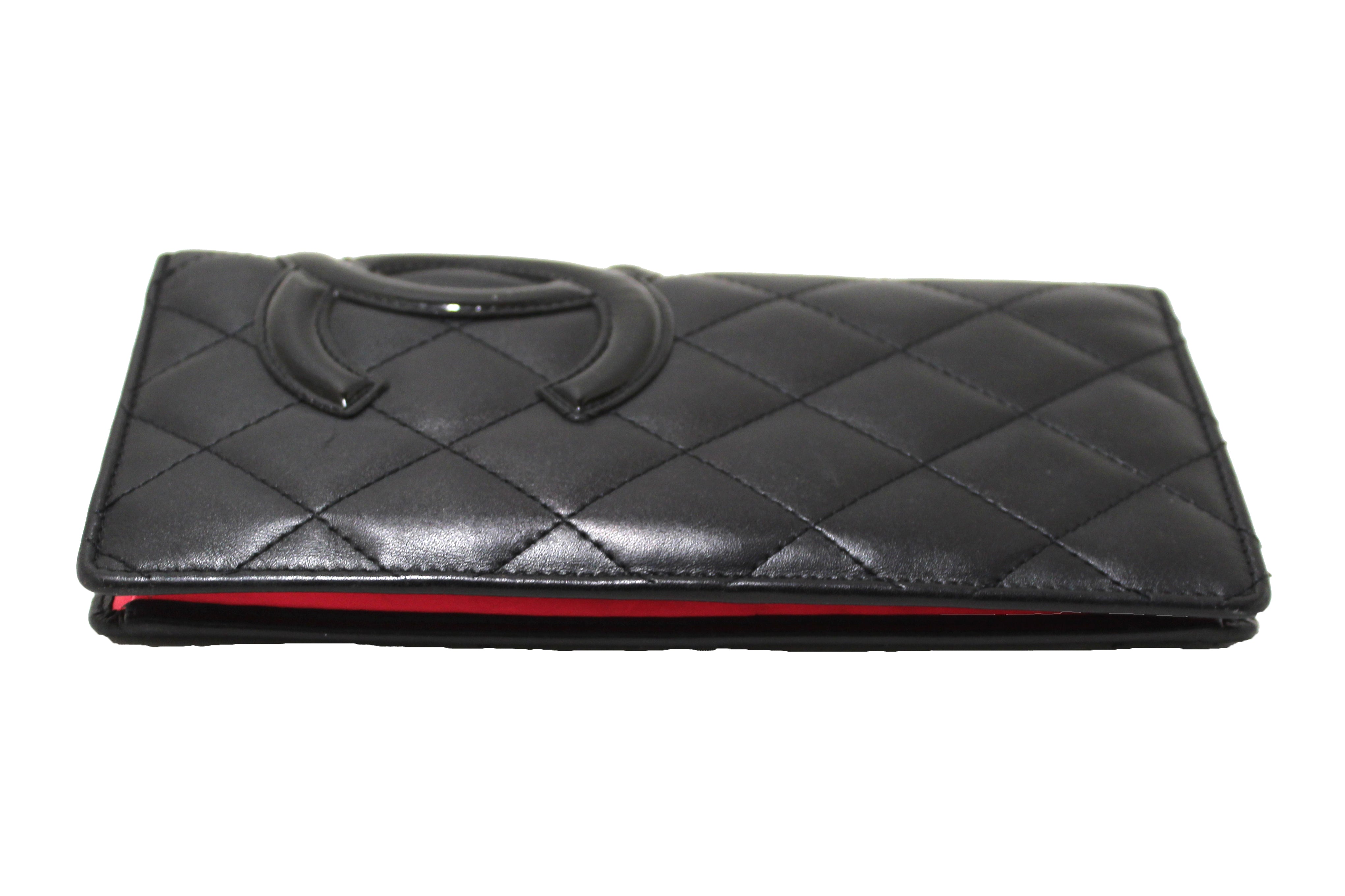 Authentic Chanel Black Quilted Calfskin Leather Cambon Wallet