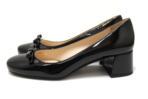 Authentic New Prada Bow Black Patent Leather Pumps Size 37