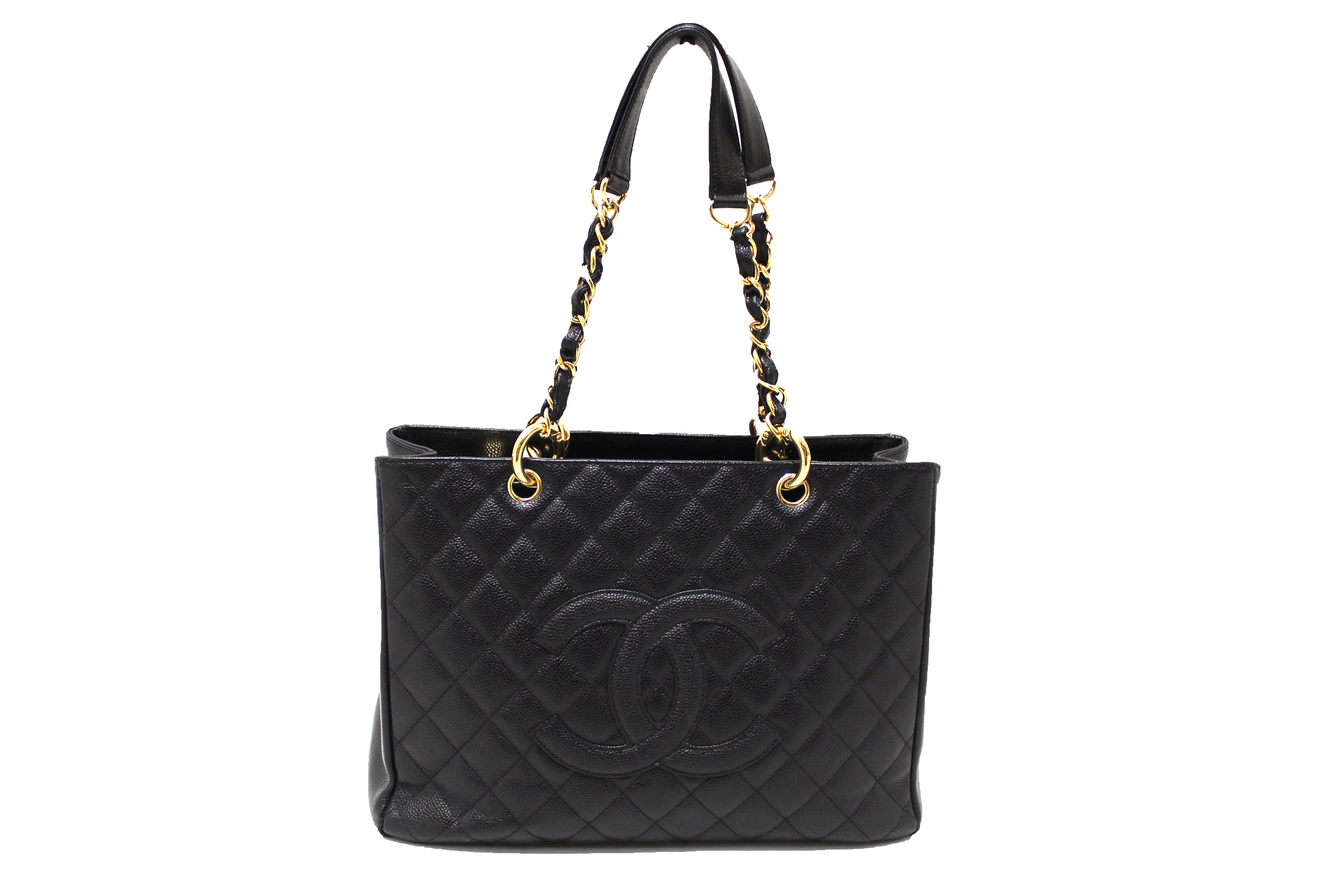 Authentic Chanel Black Quilted Caviar Leather Grand Shopper Tote