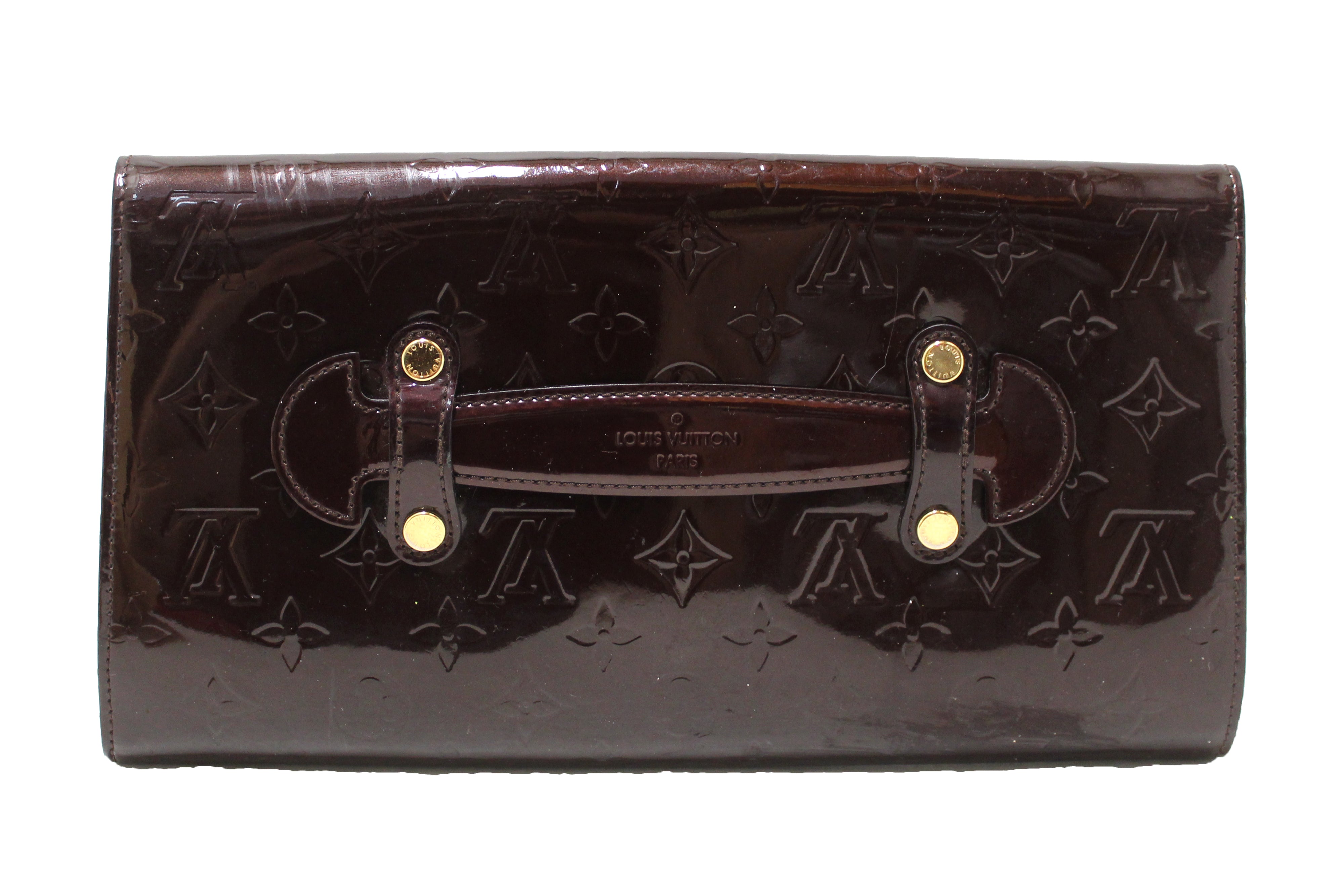 Authentic Louis Vuitton Amarante Monogram Vernis Leather Robertson Clutch